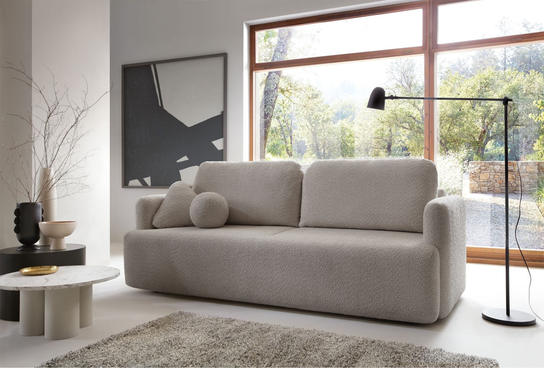 Selsey Schlafsofa, mit Schlaffunktion, Stauraum, Chenille und Zierkissen, 220 cm