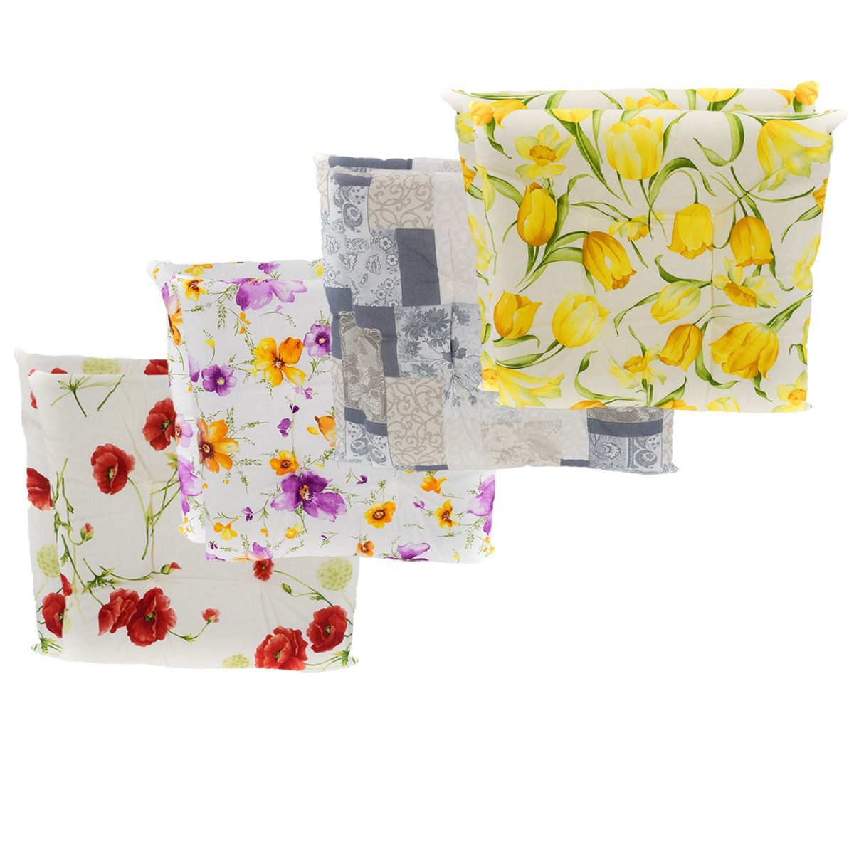 Marabellas Shop Sitzkissen Stuhlkissen 40 x 40 cm in Blumenoptik mit 4 Punktesteppung 2er-Pack, mit Schaumstoffkern