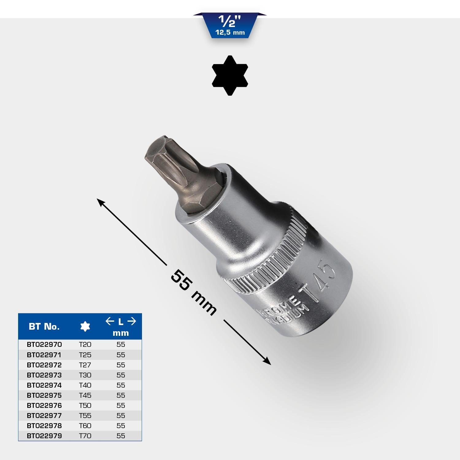 Brilliant Tools Bit-Set 1/2" T20 lang, Torx-Bit-Stecknuss, mm 55