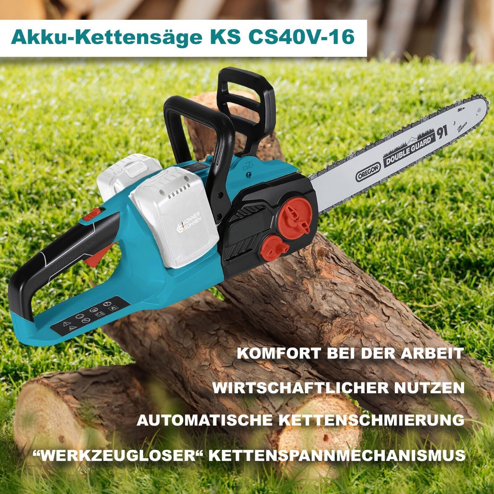Könner & Söhnen Akku-Kettensäge Akku-Kettensäge KS CS40V-16 + KS C35A-2 + KS 20V4-1 (2 pcs), 1-tlg.