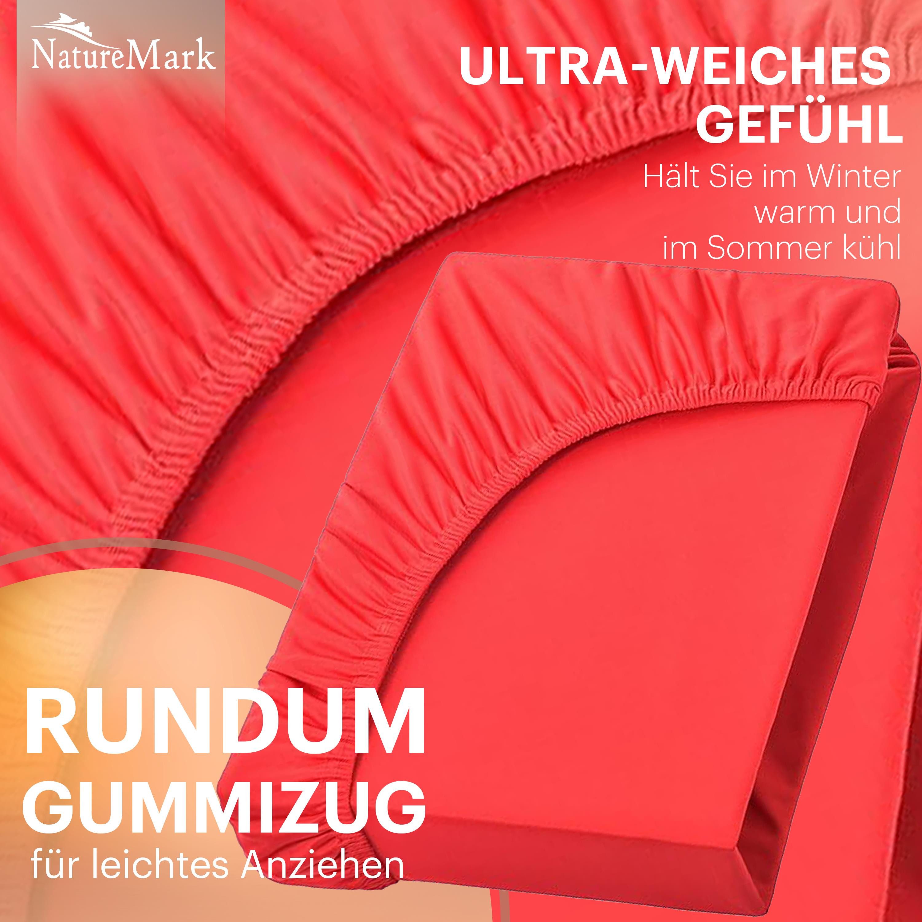 NatureMark Spannbettlaken Boxspringbett Spannbetttuch 200x220cm, Baumwolle, Gummizug: rundum, (1 Stück), 40 cm Steghöhe - 200 x 220cm Spannbetttuch, Rot – Bild 5 von 5