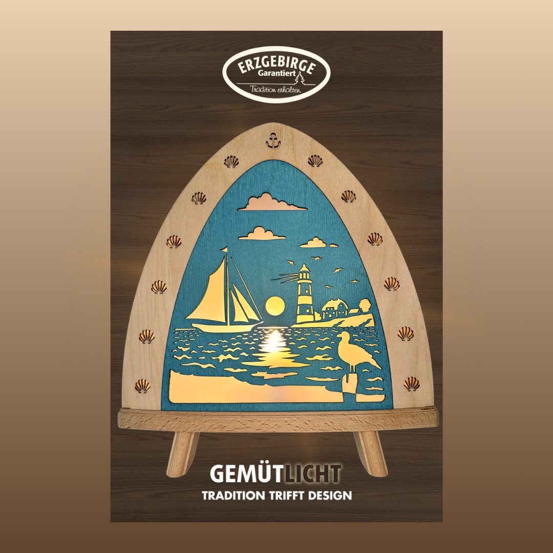 Weigla LED Dekolicht Leuchtturm - Maritim, BxHxT: 30x32x6 cm, LED wechselbar, Dekolampe aus dem Erzgebirge, Holz Buche