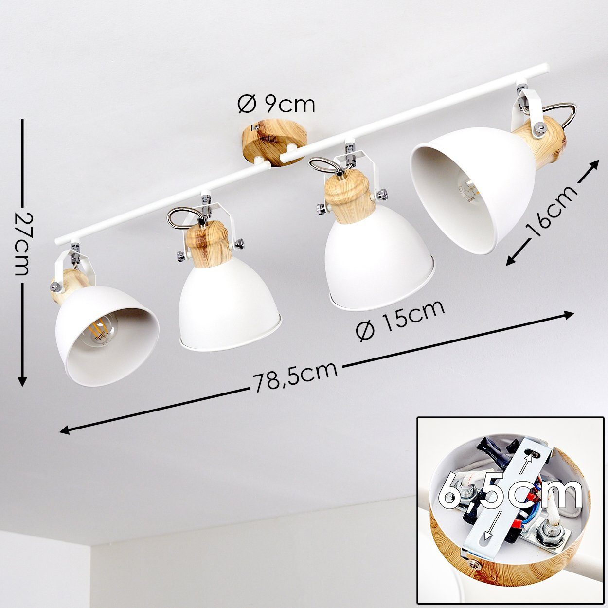 »Verago« Design mit ohne verstellbaren 4xE27, Metall Spot Deckenlampe hofstein Leuchtmittel, in Strahlern, Deckenleuchte im Weiß/Holzoptik, aus Retro/Vintage