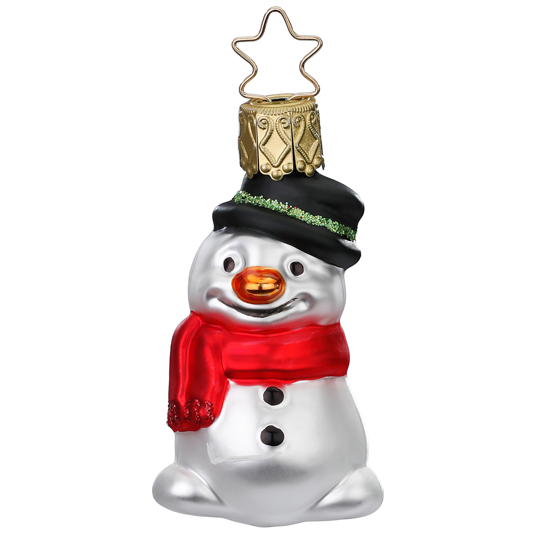 INGE-GLAS® Christbaumschmuck, Christbaumschmuck Schneemann Glas 6.5cm weiß, 1Stück