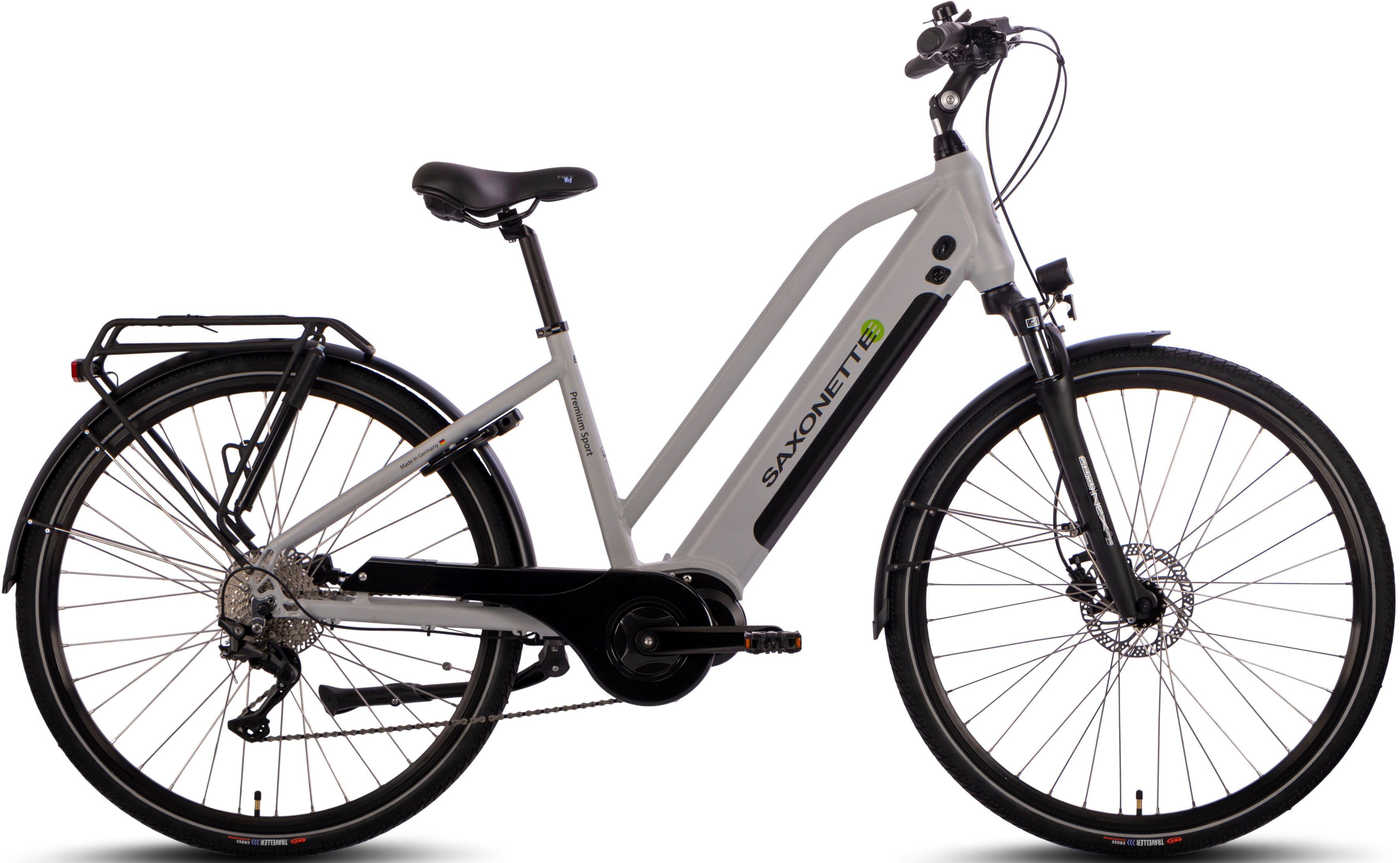 SAXONETTE E-Bike Premium Sport (Trapez), 10 Gang, Kettenschaltung, Mittelmotor, 522 Wh Akku