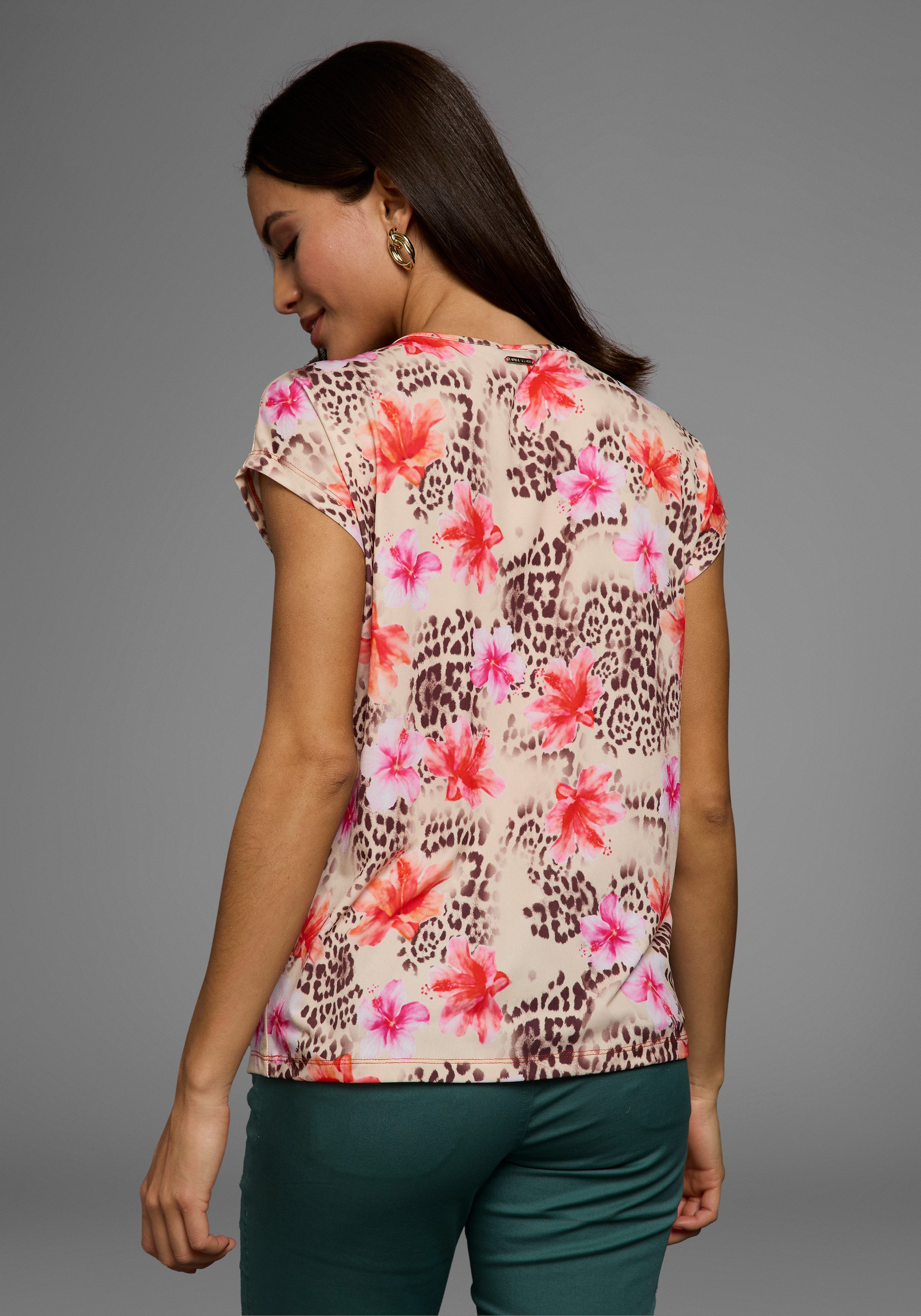 Laura Scott Kurzarmshirt mit Reißverschluss am V-Ausschnitt günstig online kaufen