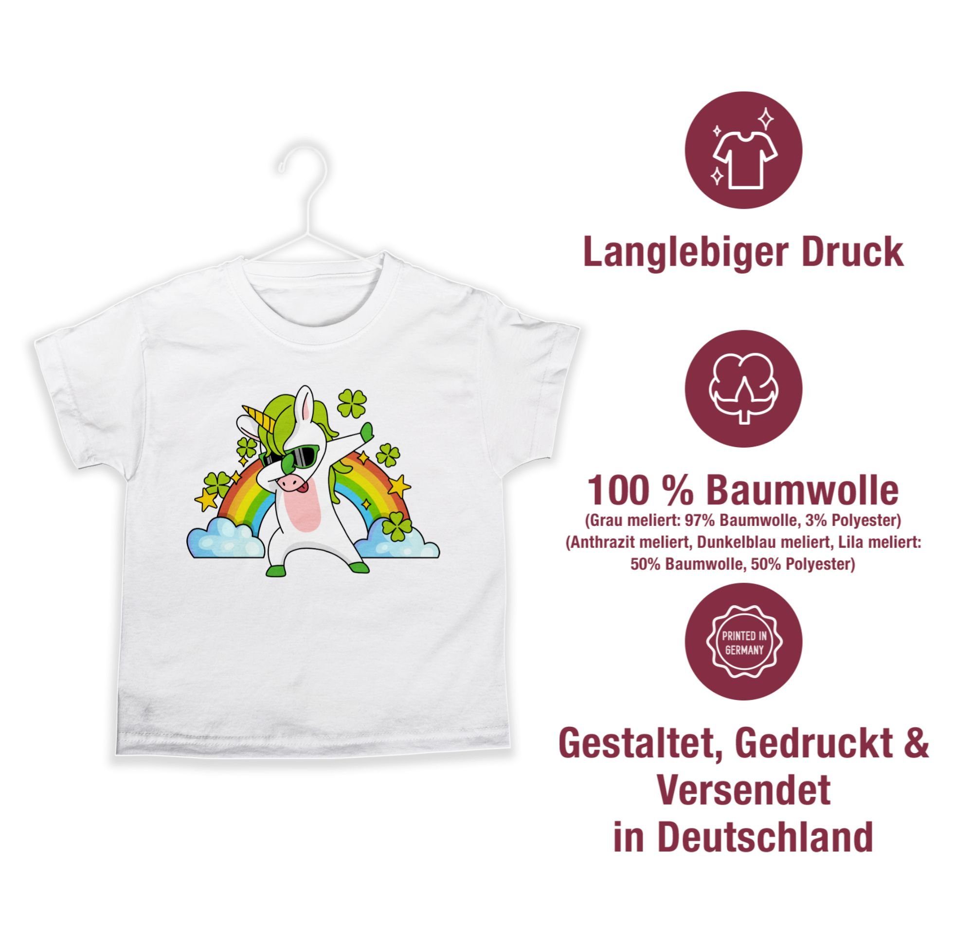 Kinder Kids (Gr. 92 - 146) Shirtracer T-Shirt Dabbendes Einhorn Kleeblatt Regenbogen - Anlässe Kinder - Jungen Kinder T-Shirt Ev