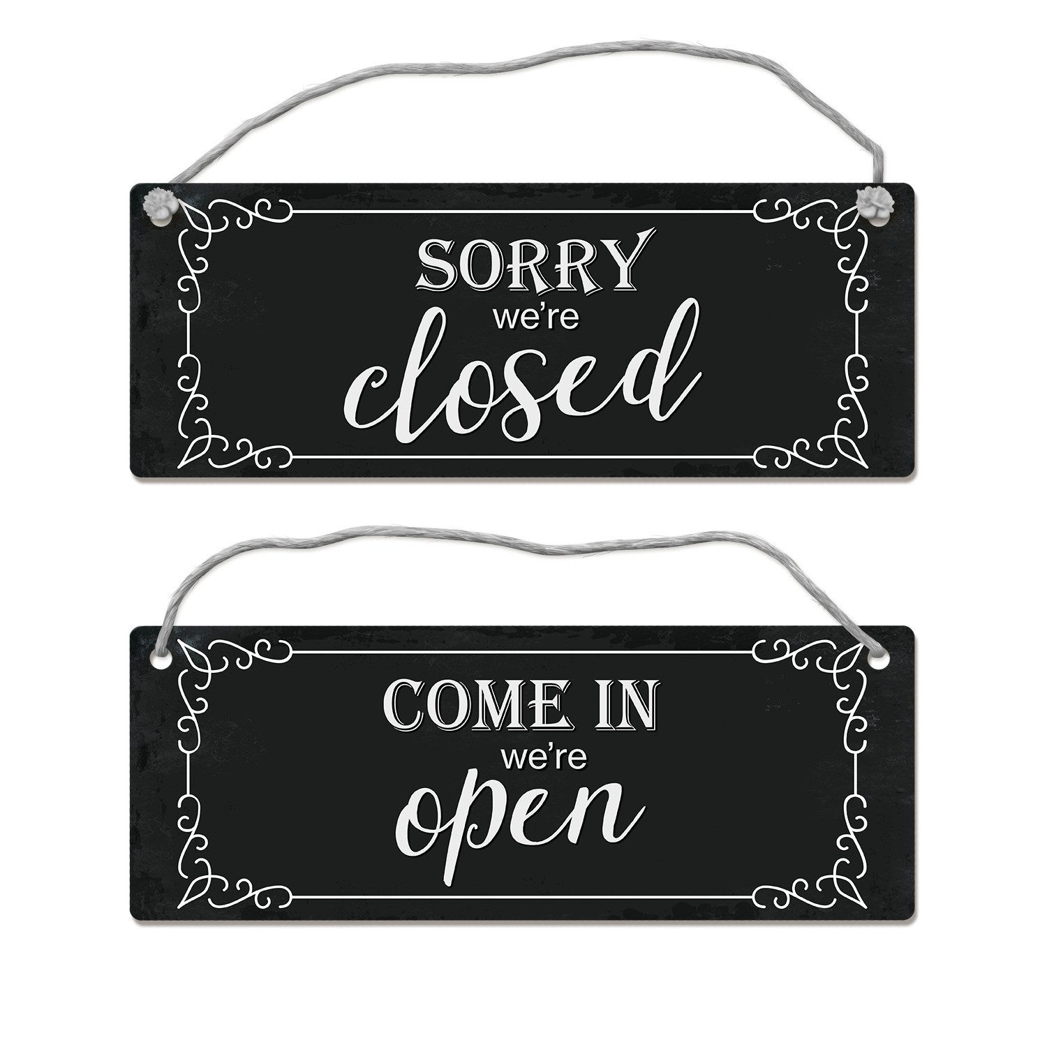 Metallschild Come in we're open Sorry closed Wendeschild mit Kordel Schild Dangler