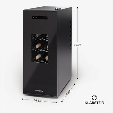 Klarstein Weinkühlschrank Silent Vino 12 Uno Slim, für 12 Standardflaschen á 0,75l,Wein Flaschenkühlschrank Weintemperierschrank Weinschrank Kühlschrank