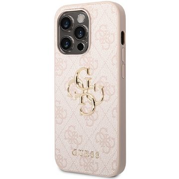 Guess Handyhülle Case iPhone 15 Pro Max Kunstleder rosa mit goldfarben Logo 6,7 Zoll, Kantenschutz