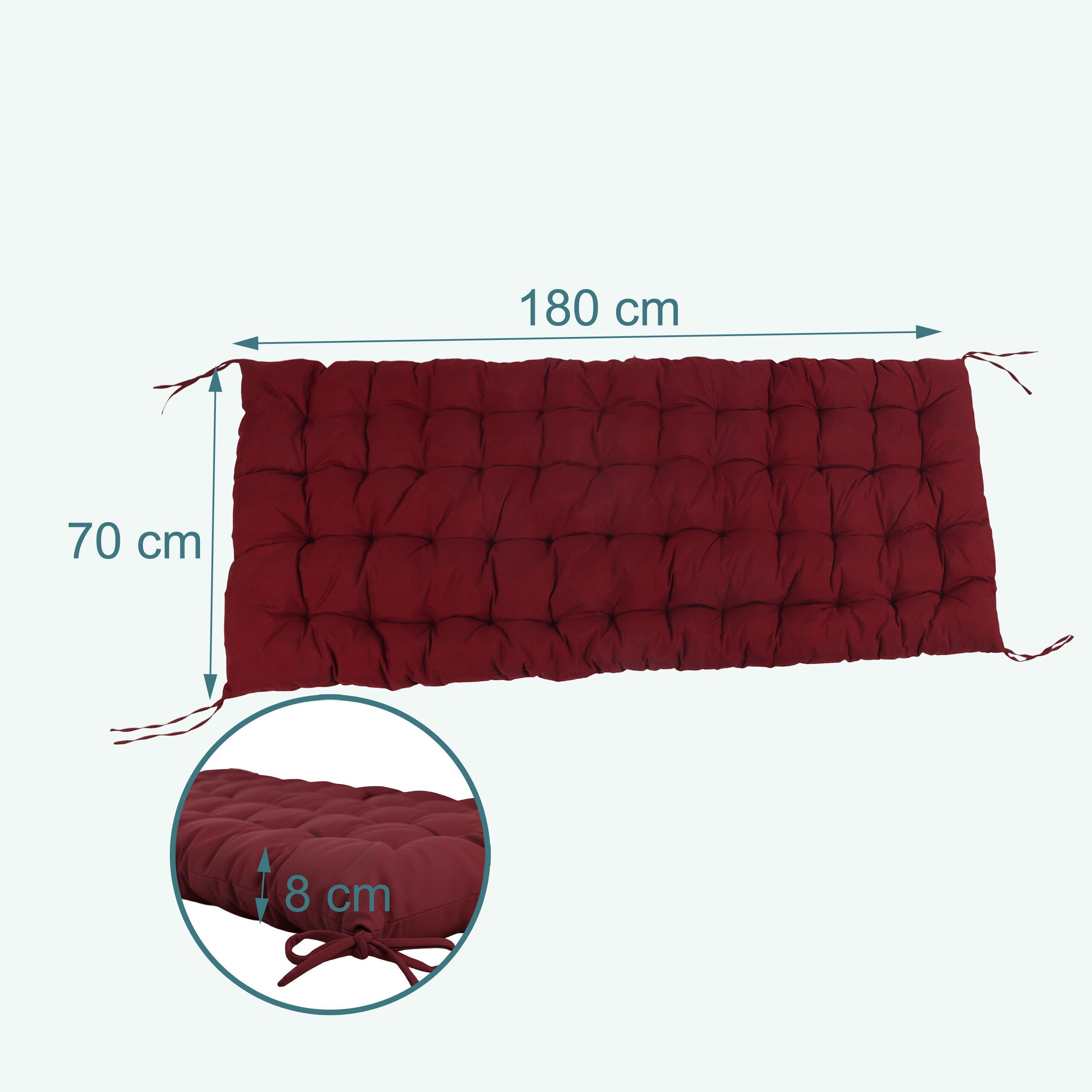 relaxdays Bankauflage Gesteppte Bankauflage, (1 St), rot, 180 x 70 cm – Bild 4 von 5