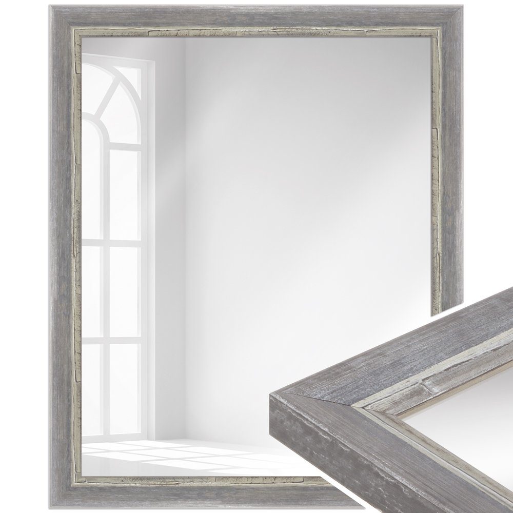 WANDStyle aus Stil Chic Shabby Grau, im H640, Wandspiegel Massivholz