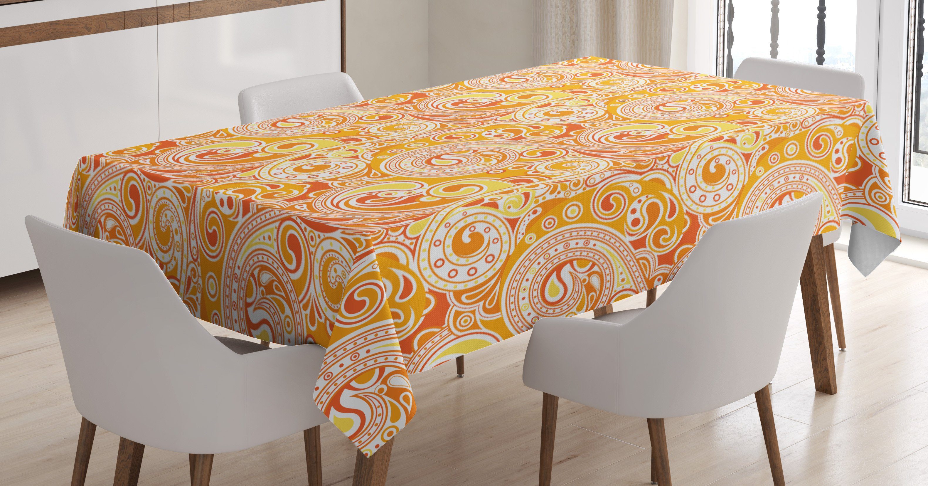 Abakuhaus Tischdecke Farbfest Waschbar Für den Außen Bereich geeignet Klare Farben, Mandarine Abstrakte wirbelnde ornates