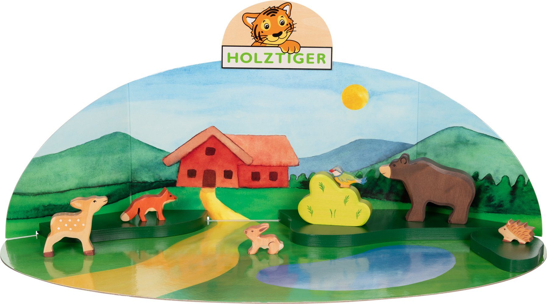 Holztiger Spielwelt Das große Holztiger Waldtiere-Set: 7 Figuren und Spielwelt Bergwelt, (8-tlg), aus Ahornholz, inklusive Spielwelt