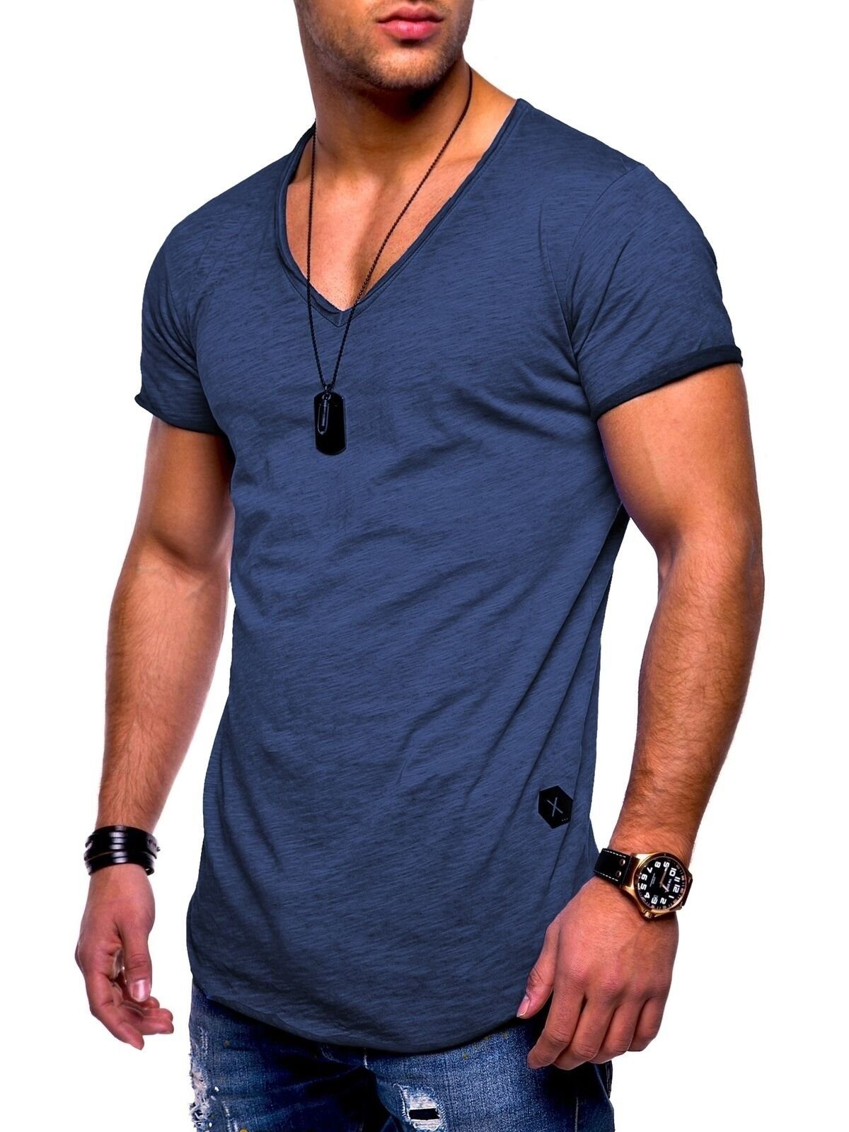 V-Ausschnitt behype (1-tlg) mit blau NUKE T-Shirt