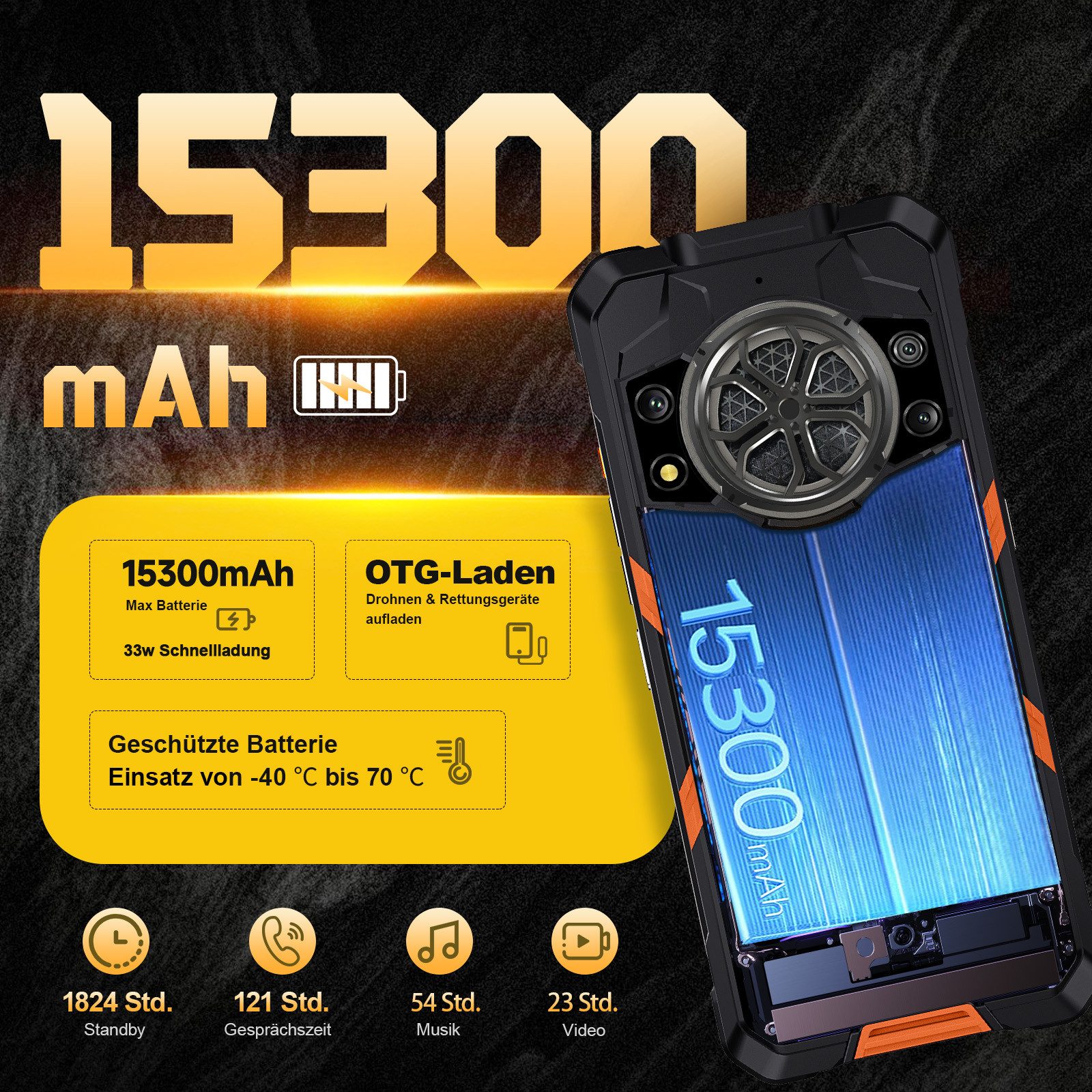 Cubot KingKong Power 5 Android 15 Outdoor Smartphone (17,48 cm/6.88 Zoll, 128 GB Speicherplatz, 64 MP Kamera, 6,88'' Display, 16GB+128GB, IP68/IP69K, 15300mAh, OTG, GPS, NFC)