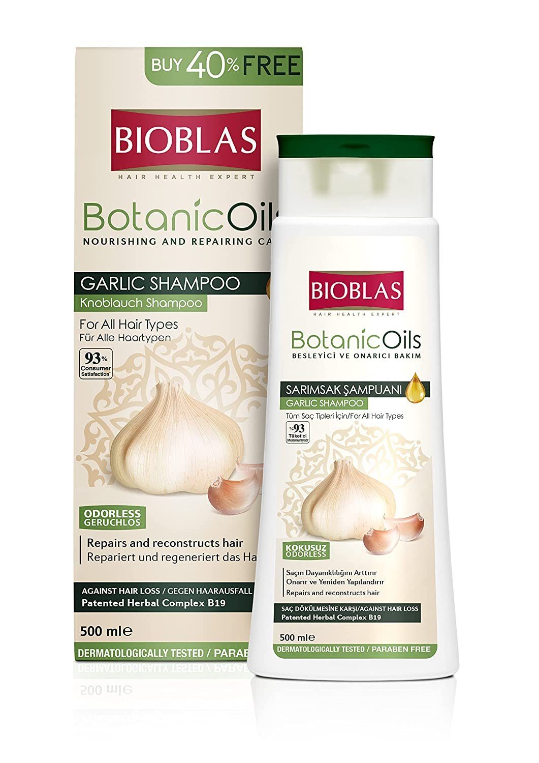 Bioblas Haarshampoo Knoblauch Shampoo 500 ml, Geruchlos, Anti Haarausfall,  1-tlg.