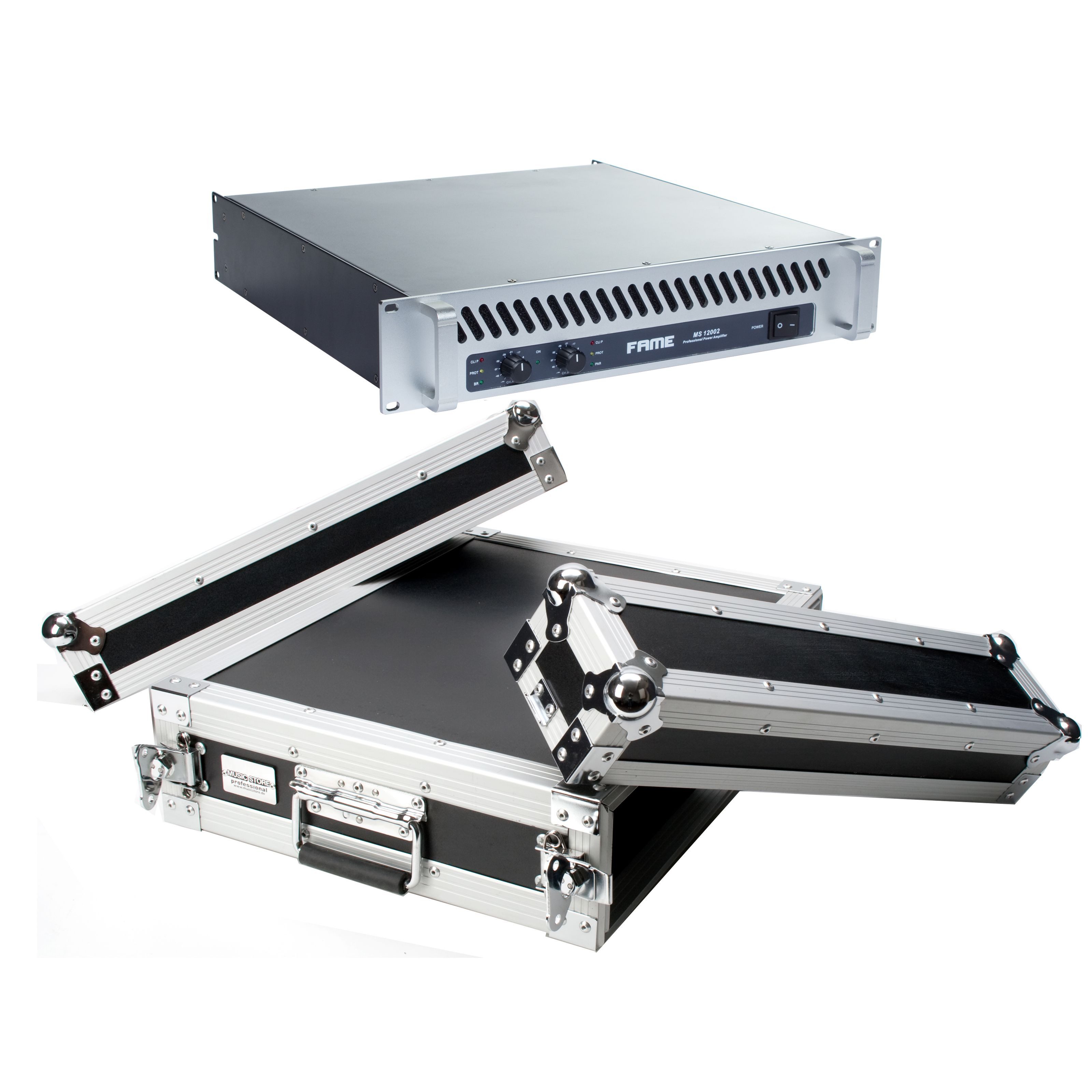 FAME Endverstärker (MS 12002 + Case - 2-Kanal Endstufe-Set)