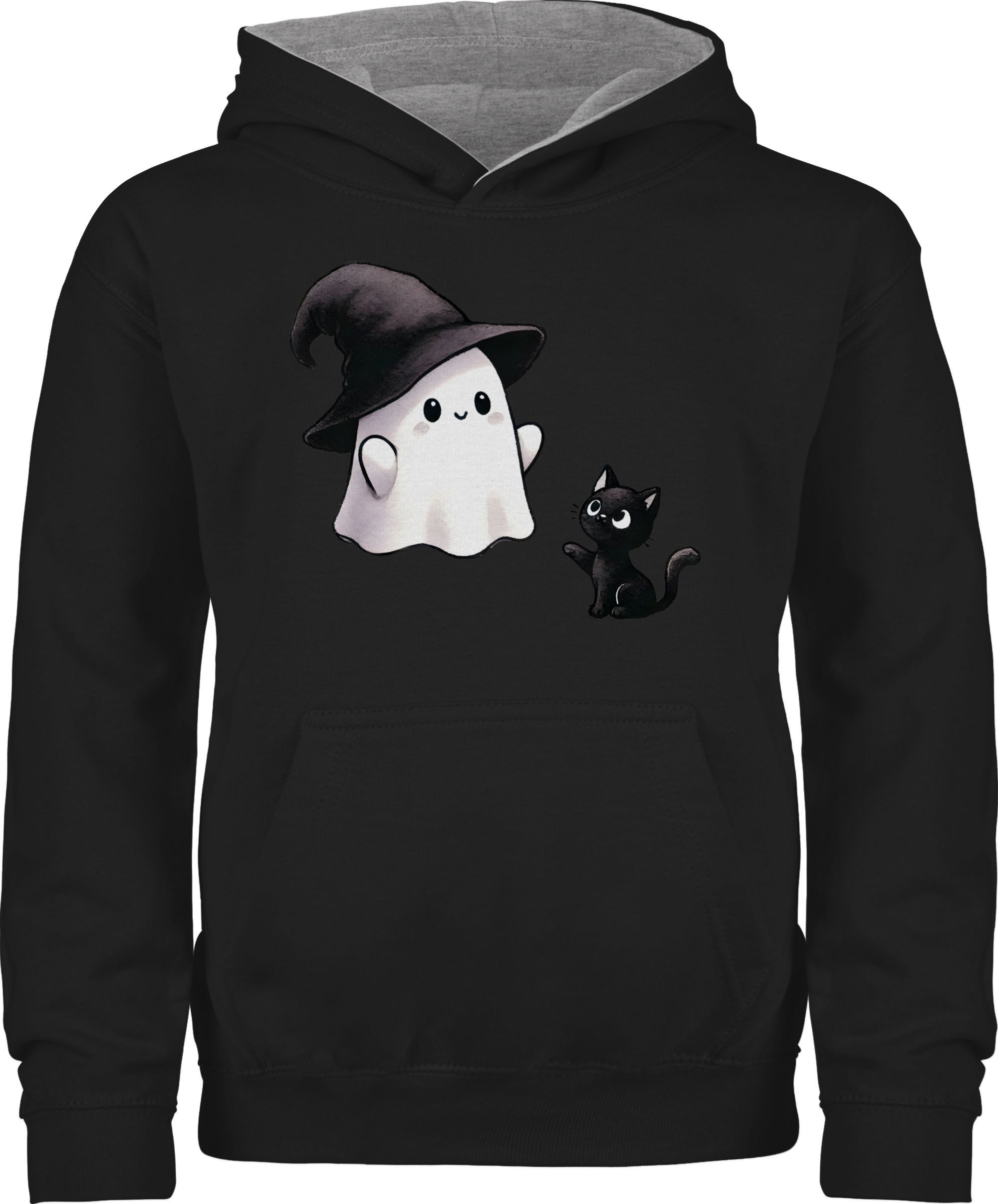 Hoodie Süßes Geister Motiv mit Katze, Halloween Katzenmotiv