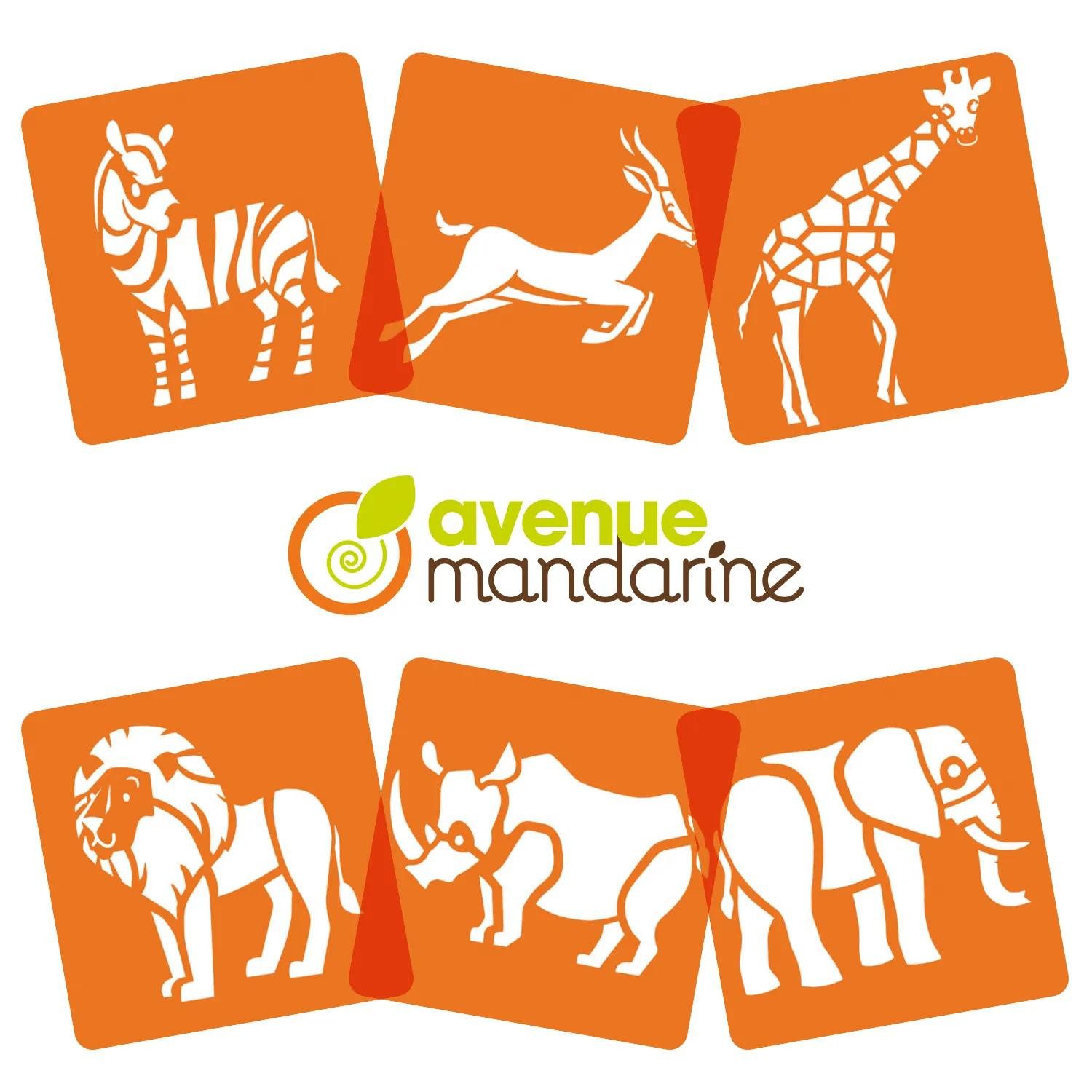 Thumbnail - Avenue Mandarine Malschablone 3x 6 tlg Schablonenset für Kinder Tiere Savanne Orange 42442MD, My Mandarine