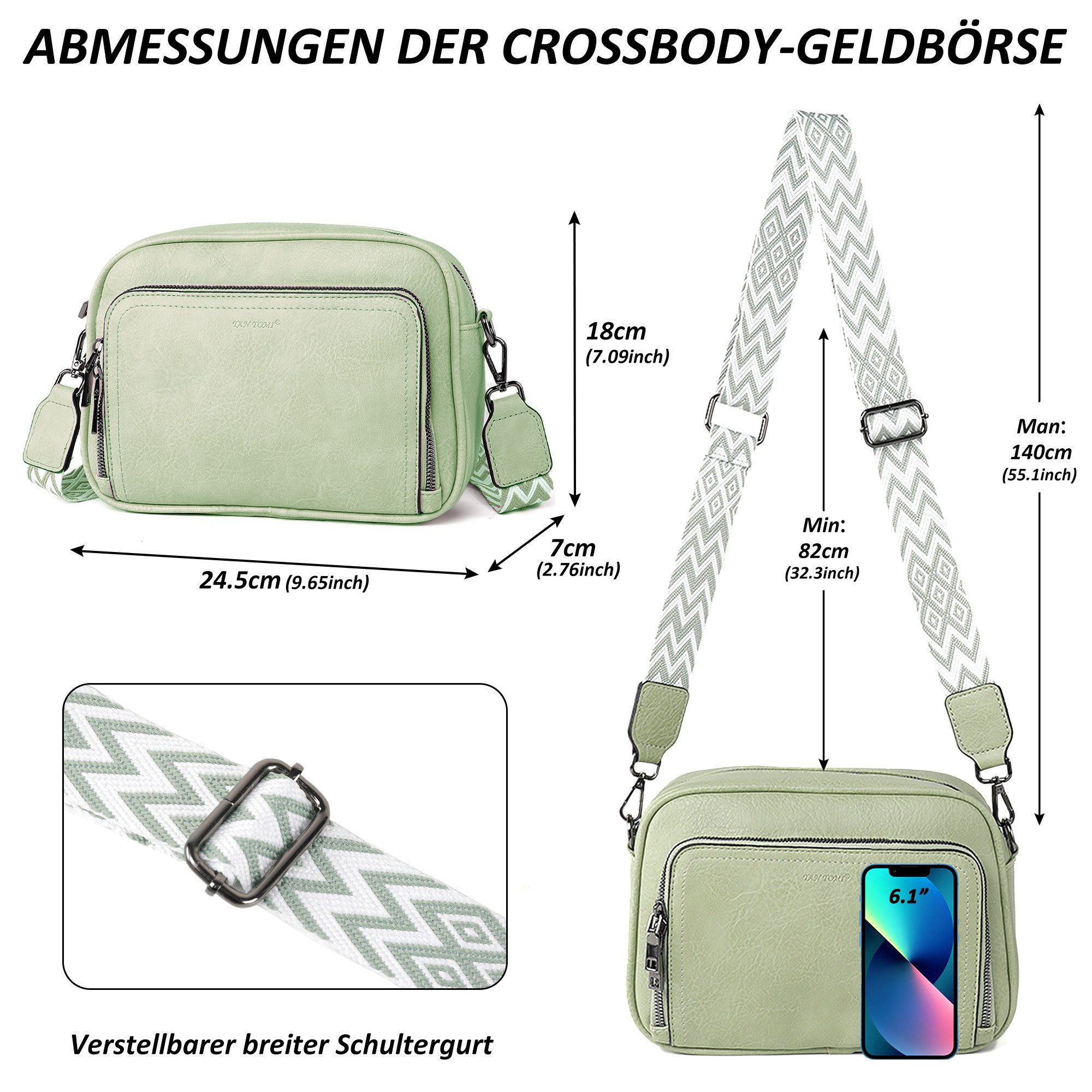 TAN.TOMI Umhängetasche Handtasche Damen mittelgroß tasche mit Verstelbaar Schultergurt, Fronttasche mit mehreren Fächern Weich Breiter Gurt