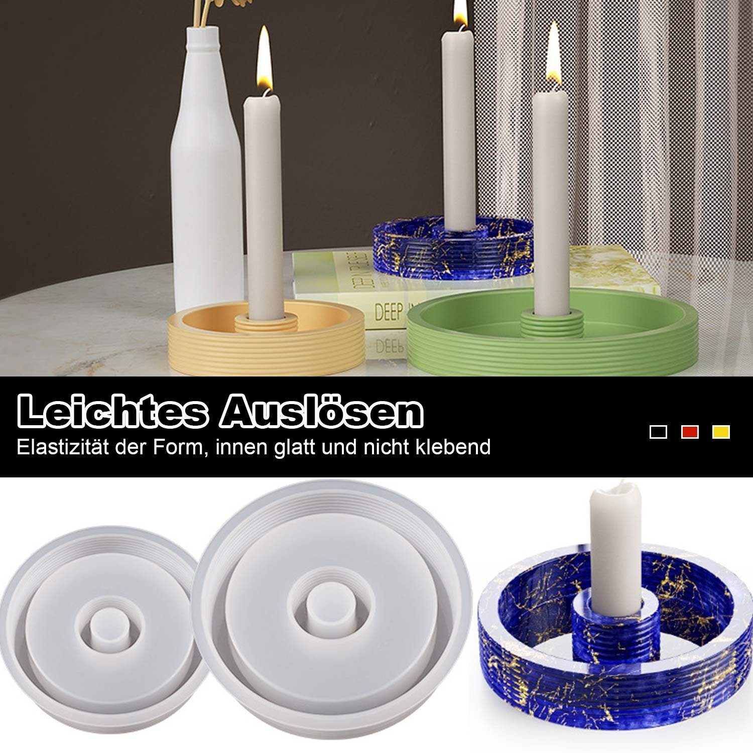 MAGICSHE Kerzenhalter (2 Silikonform DIY für Stabkerzen St), Gießform Kerzenhalter, Runde Kerzenhalter
