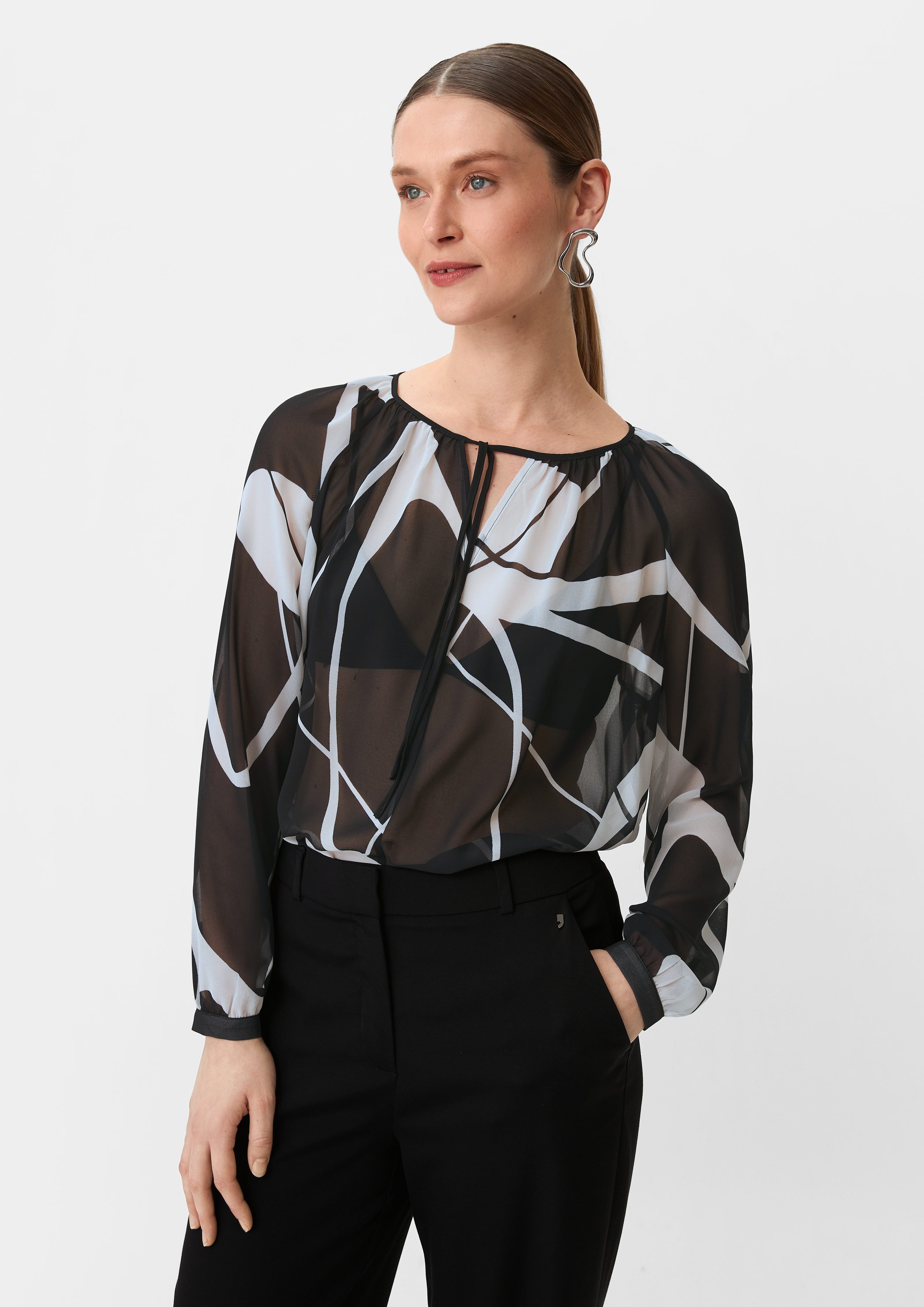 Langarmbluse Chiffonbluse mit Allovermuster