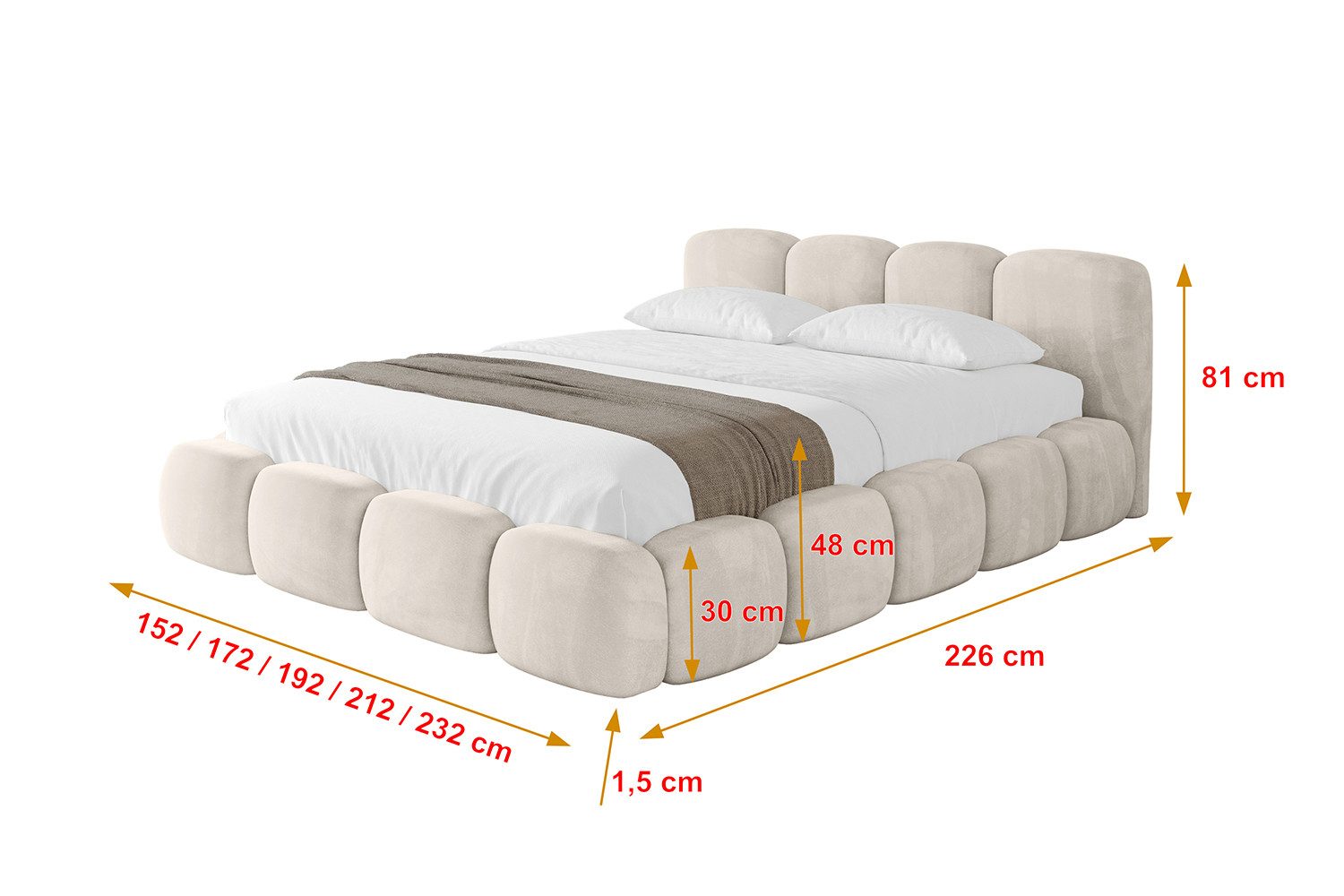 ALTDECOR Polsterbett KALA-v1 (Polsterbett mit Bettkasten und Lattenrost, Boxbett ohne Matratze), Doppelbett mit Stauraum, Bett mit Kopfteil – Bild 4 von 5