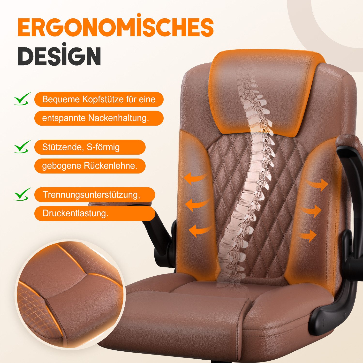 Homimaster Bürostuhl Ergonomisch, Kunstleder Schreibtischstuhl 90° Klappbar günstig online kaufen