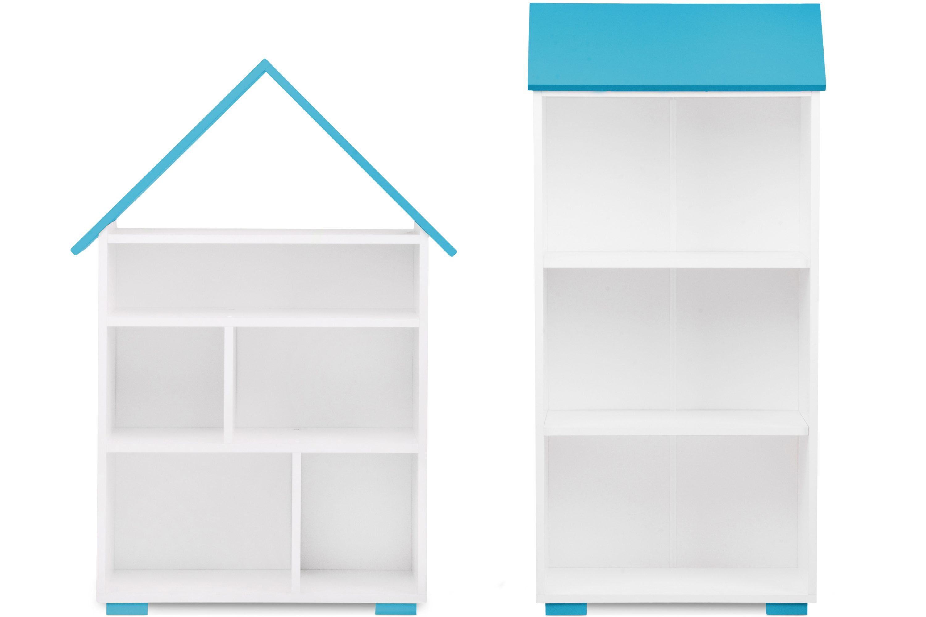 Konsimo Jugendzimmer-Set Regal-Set (2tlg) PABIS, Möbel für Kinderzimmer, Hausform weiß/blau