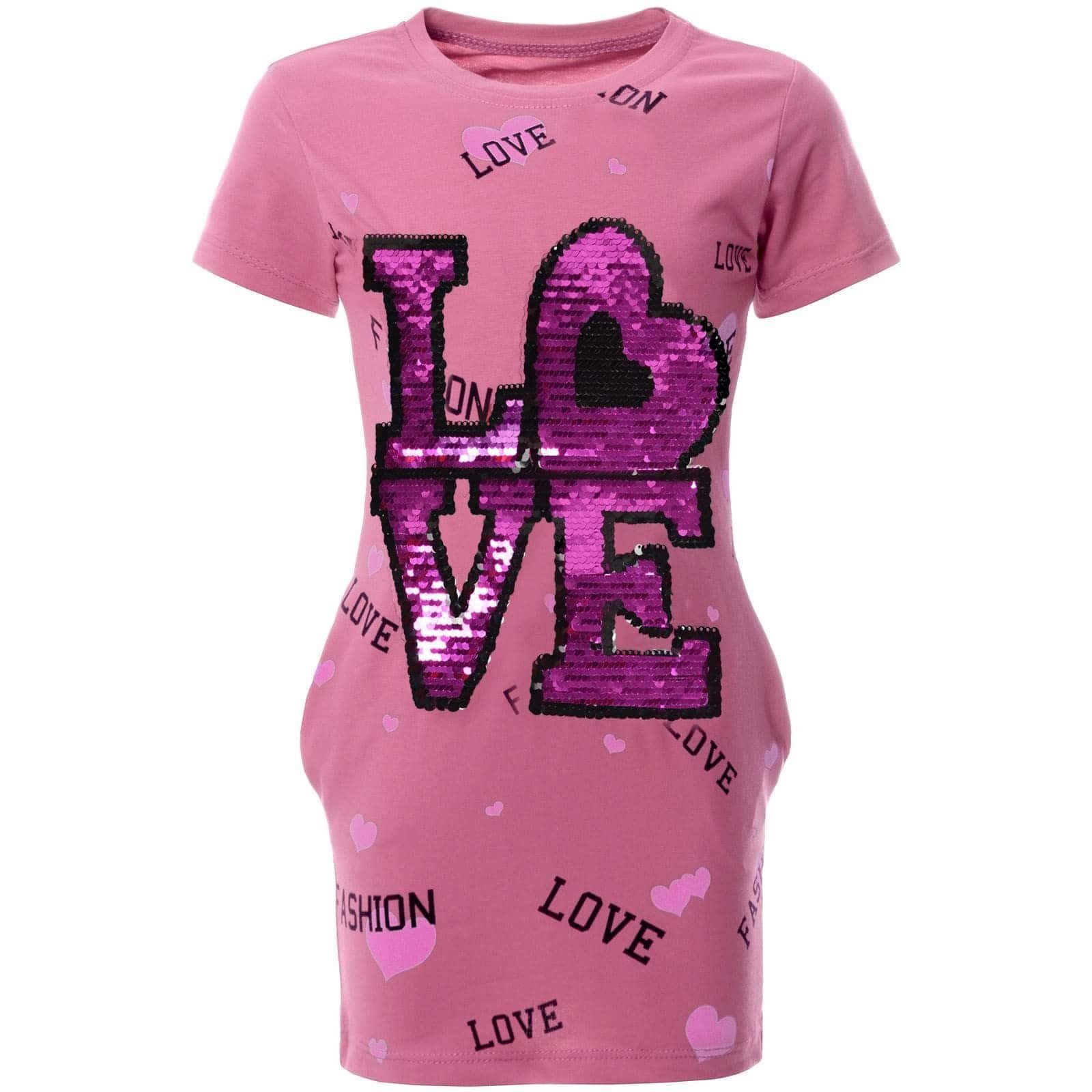 KMISSO Tunika Mädchen Wendepailletten LOVE Pailletten (1-tlg) mit Tunika Rosa Longshirt Wende mit