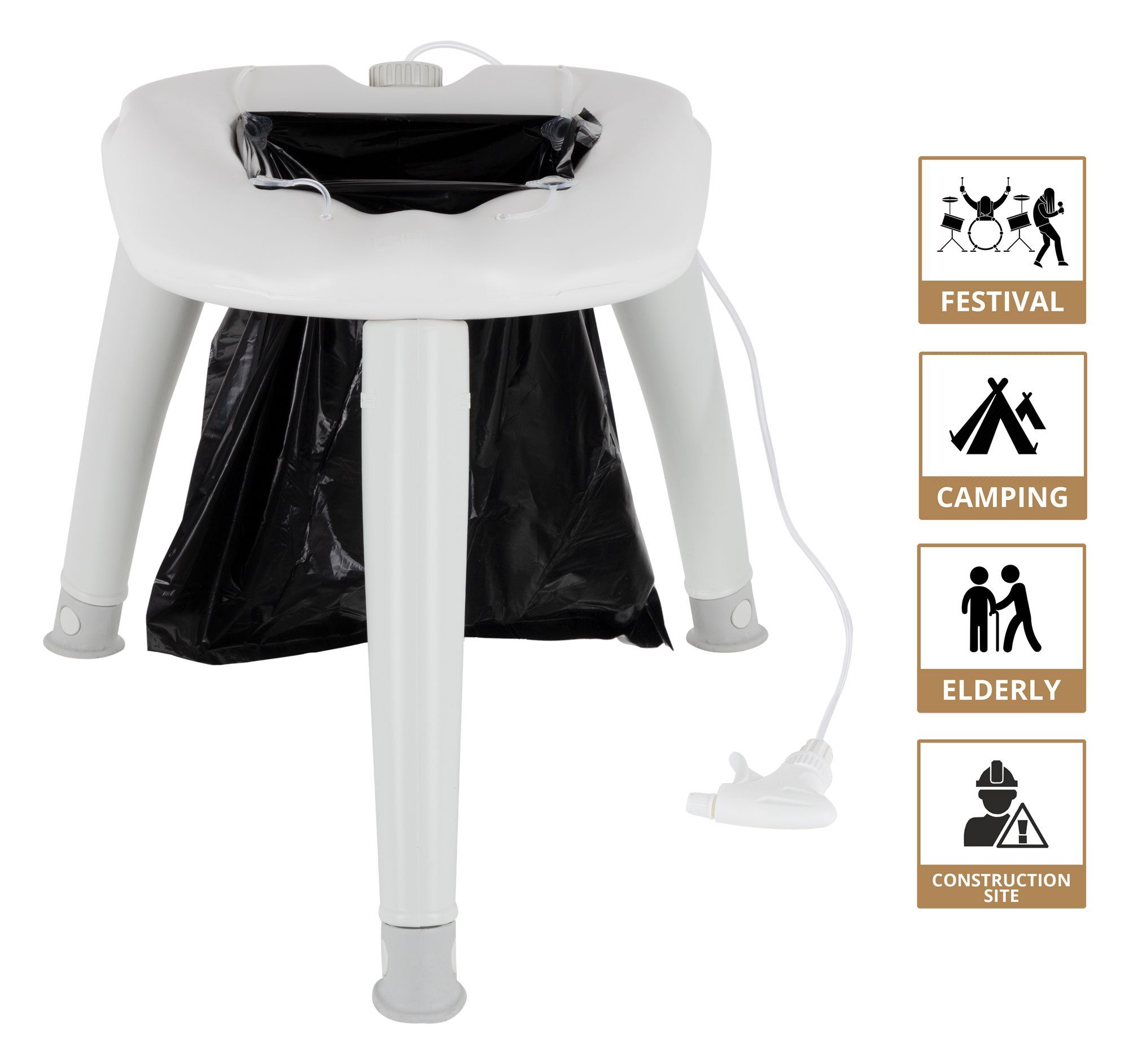 Stagecaptain Campingtoilette Camping Toilette - Outdoor- und Reise-WC - Für Kinder und Erwachsene, (Quixie-2842), Mit Handwaschsprayer - Inkl. 10 Auffangbeutel