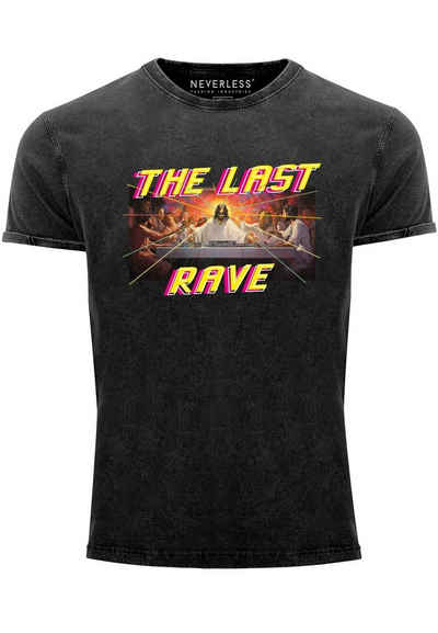 Neverless Print-Shirt Herren Vintage Techno The Last Rave Parodie Das letzte Abendmahl Jesus mit Print