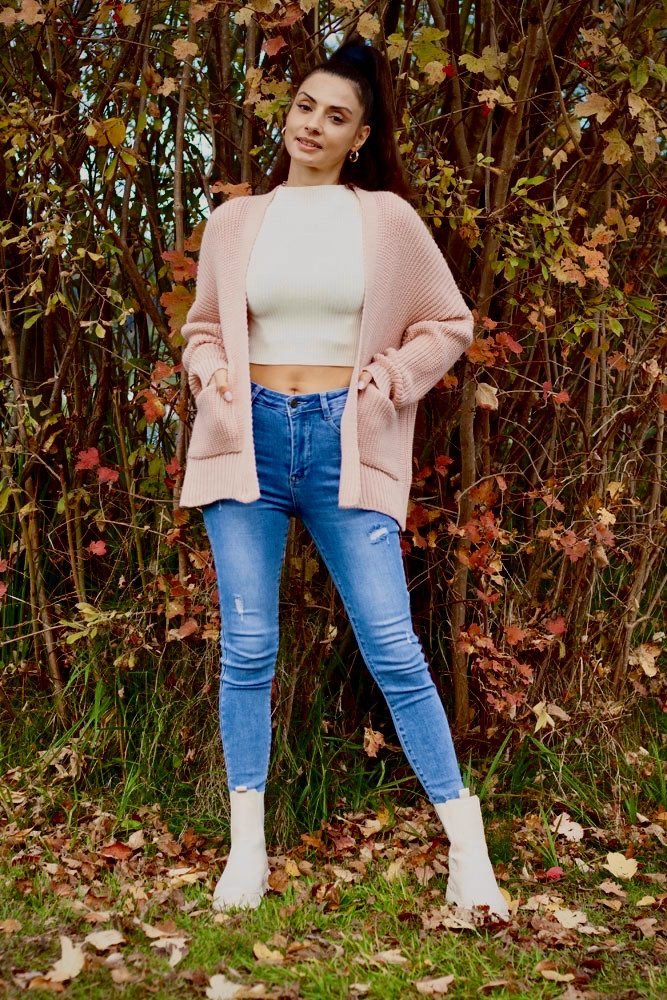 Lelü Fashion Cardigan Cardigan rosa der offen fallende Schnitt verleiht Lässigkeit