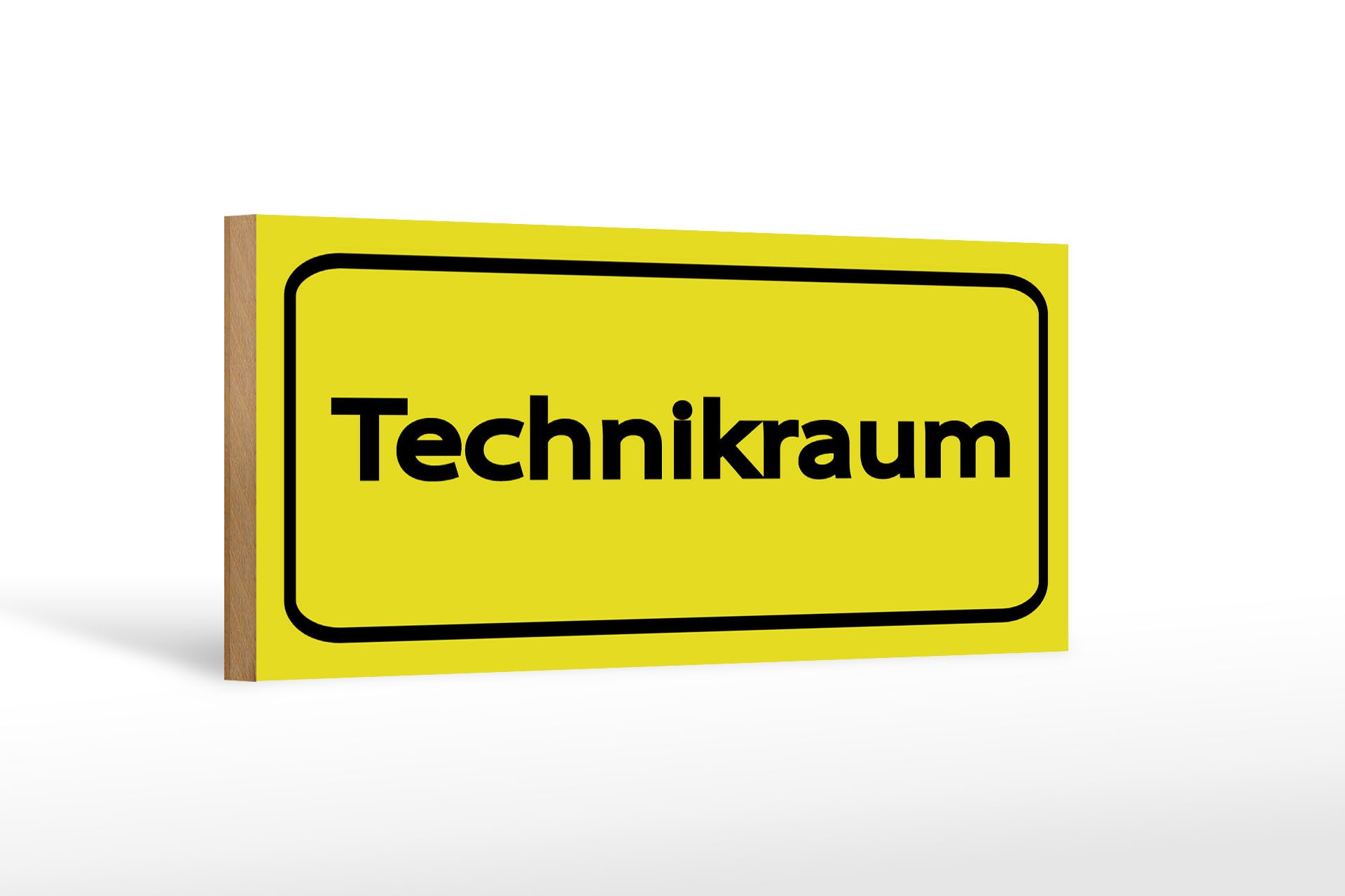 Femer GmbH Holzbild Hinweis 27x10 cm Technikraum gelbes, (1 St), Glatte Holzfaserplatte (MDF), vorn beschichtet
