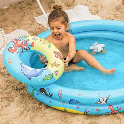 Swim Essentials Badespielzeug Poolspielset Babypool Ø 120 cm + Strandball + Schwimmring für Kinder