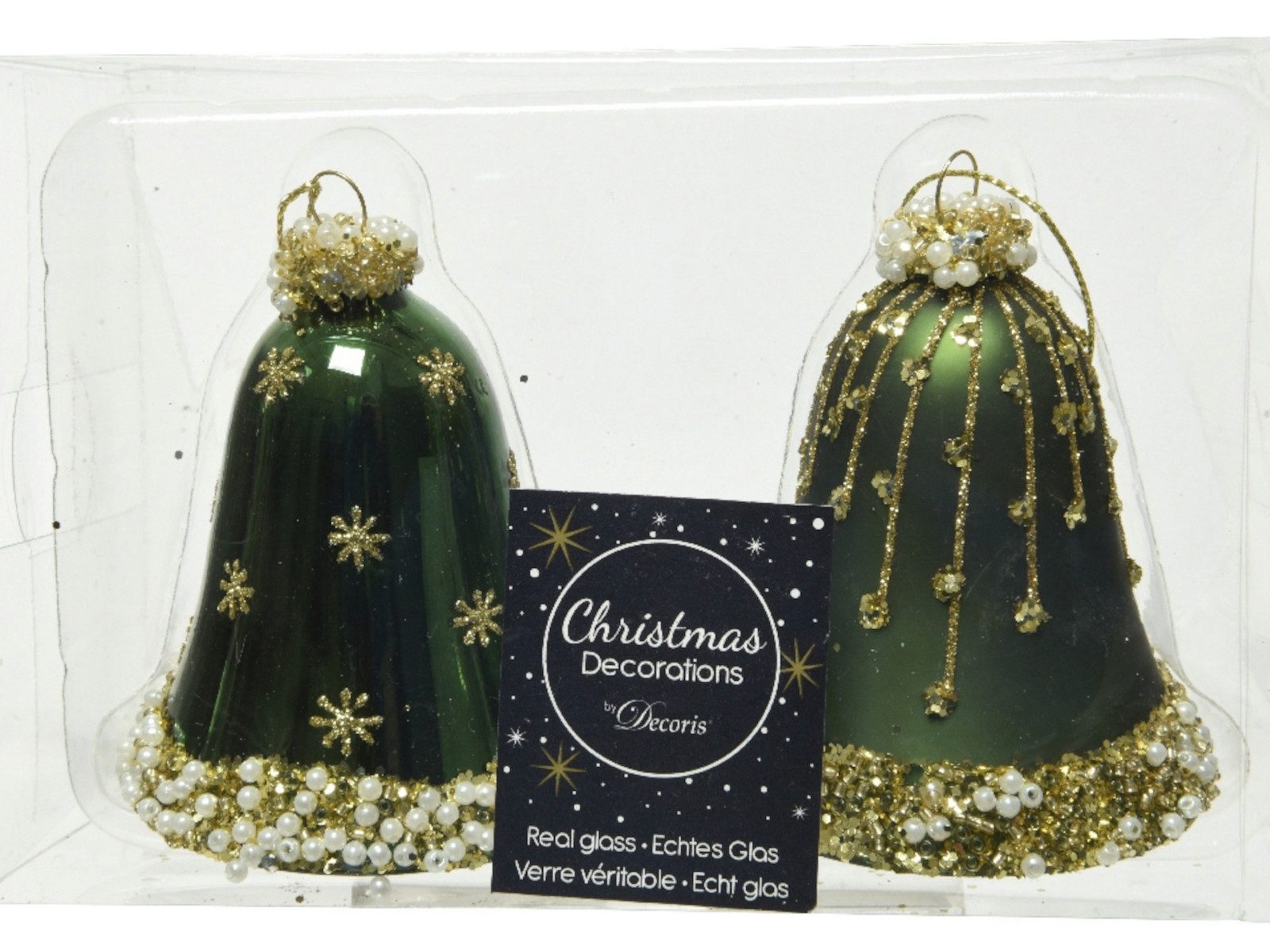 Decoris season decorations Weihnachtsbaumkugel Glocke Glas matt/shiny grün 8 cm Set2 (1 Set)