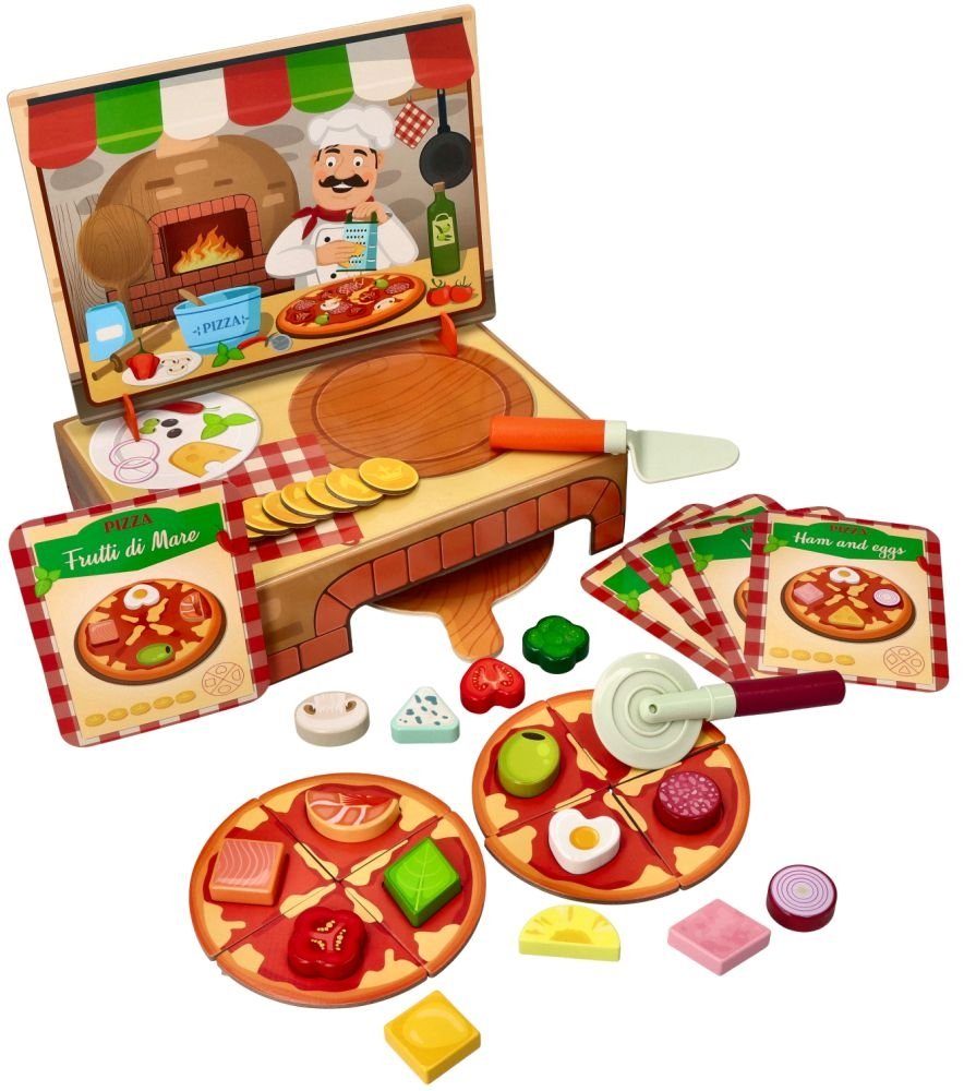 Woodyland Lernspielzeug Motorikspiel Pizza - Pizzabäcker. Belege die Pizzen richtig. 44 tlg. (44-St), 44 Teile