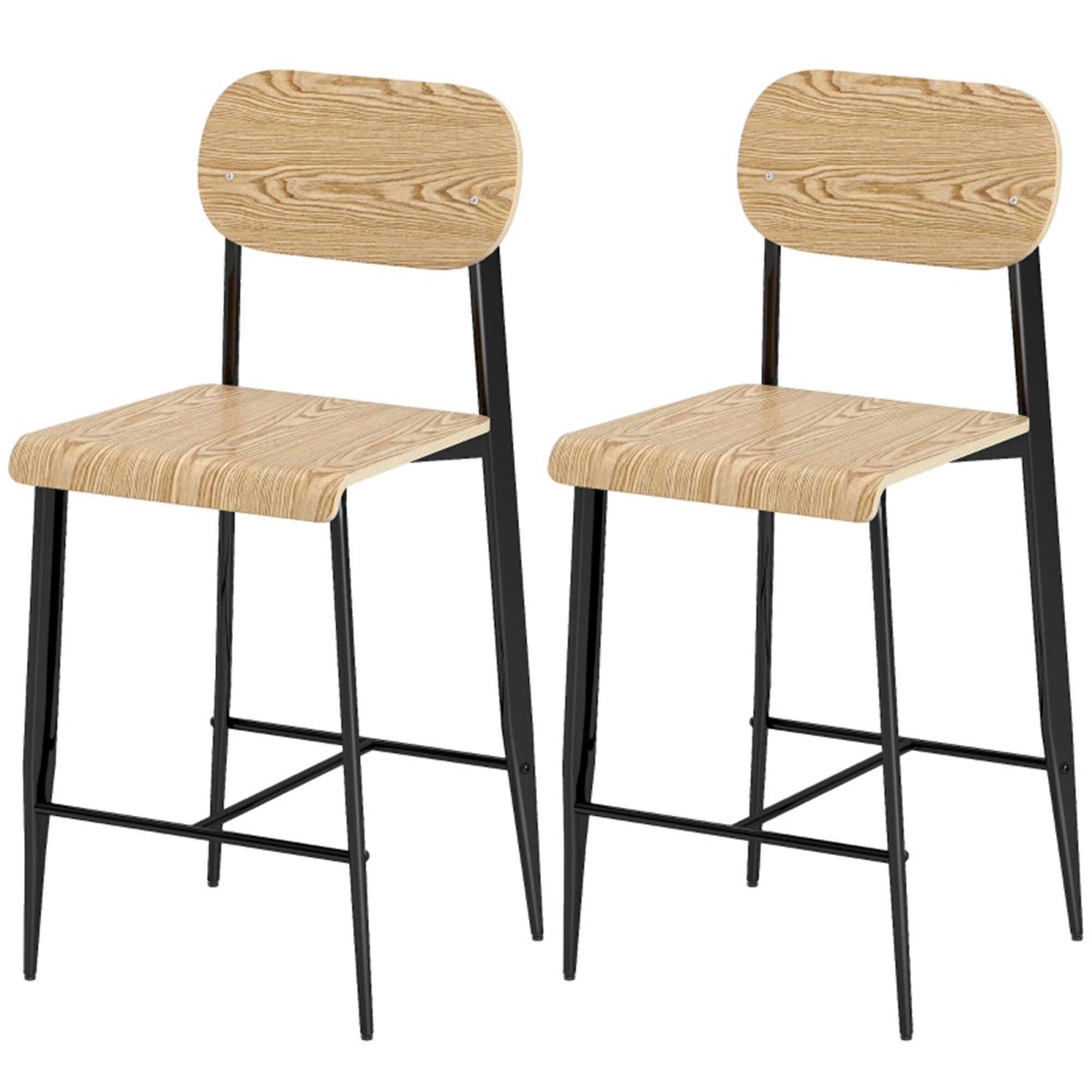 Barhocker 2er Set, Barstuhl mit Fußstütze, Metallgestell, Küchenstuhl