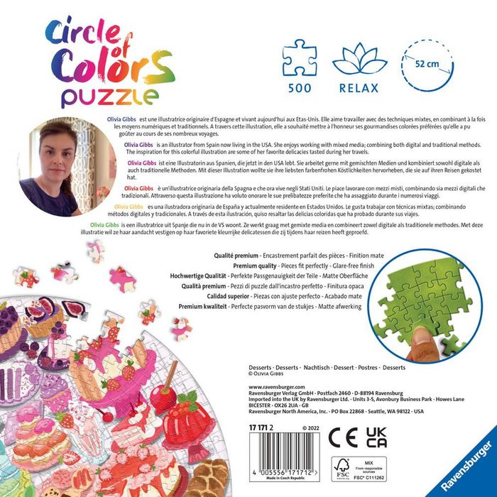 Ravensburger Puzzle 500 Teile Puzzle Circle of Colors Desserts &amp; Pastries 17171 500 Puzzleteile SY12384