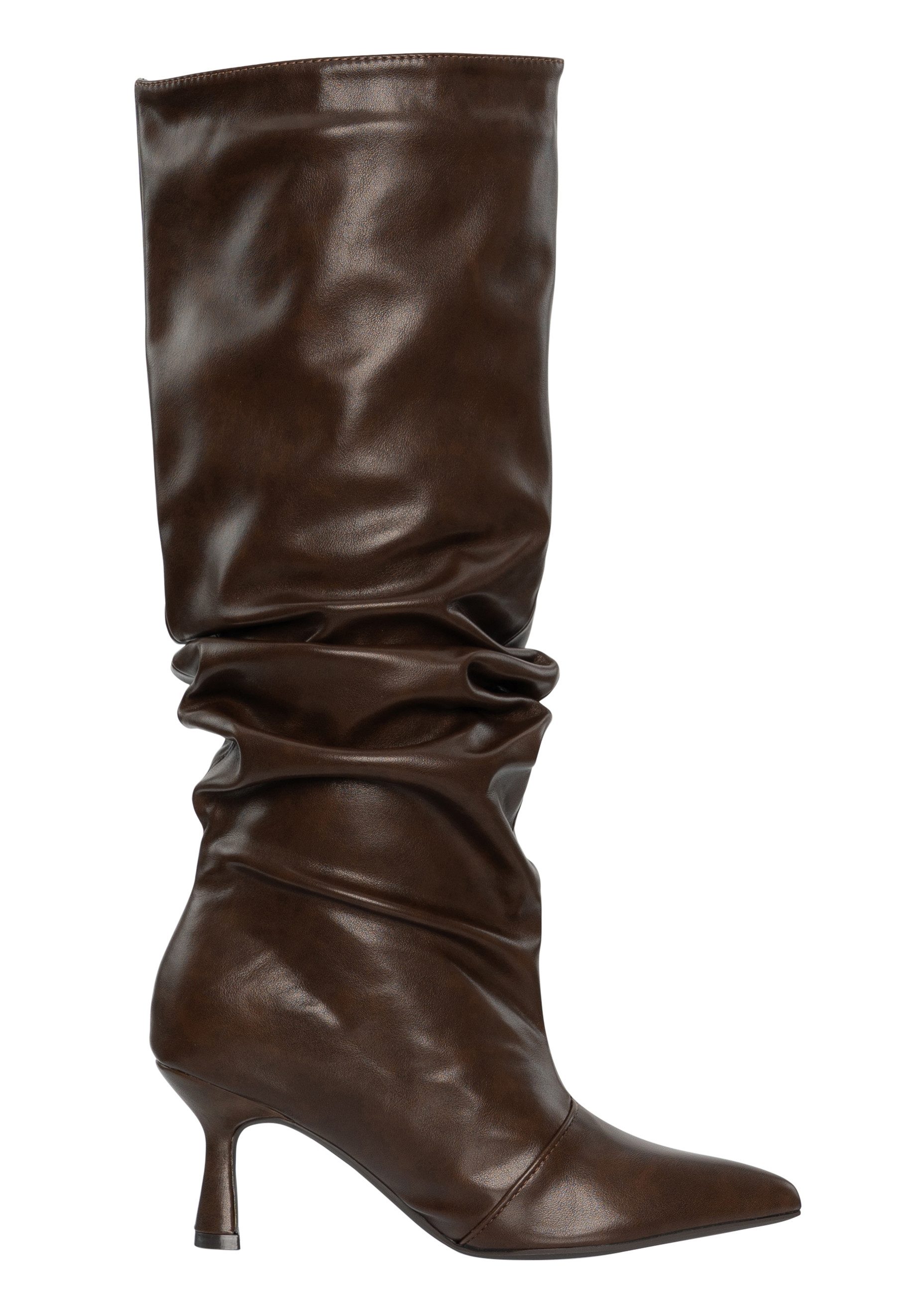 Salinyang Damen Stiefel mit Falten, spitzer Kappe und Trichterabsatz High Heel Stiefel