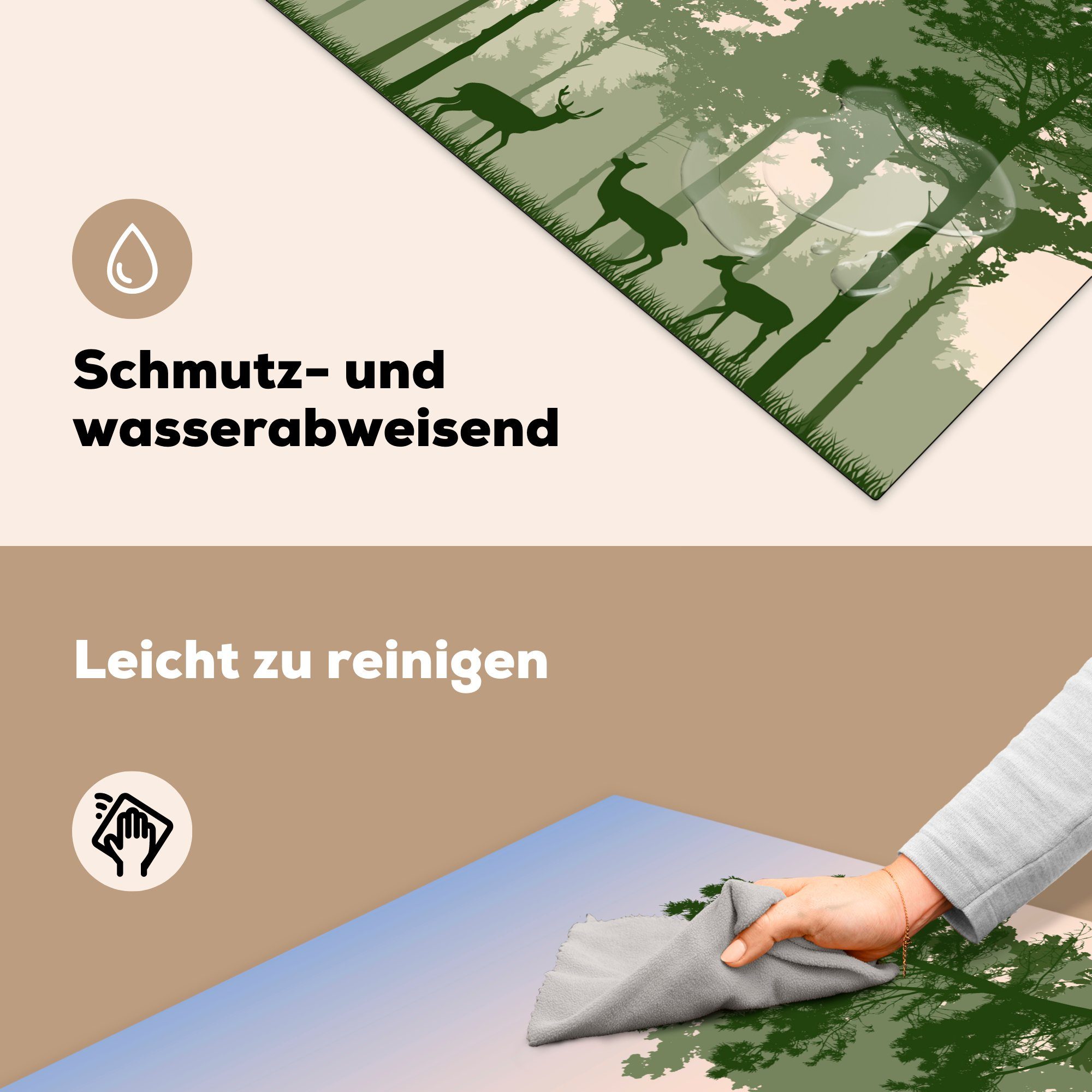 Waldes Arbeitsplatte MuchoWow cm, für Rehen, (1 Ceranfeldabdeckung, mit tlg), Vinyl, Herdblende-/Abdeckplatte küche Illustration eines Eine 78x78