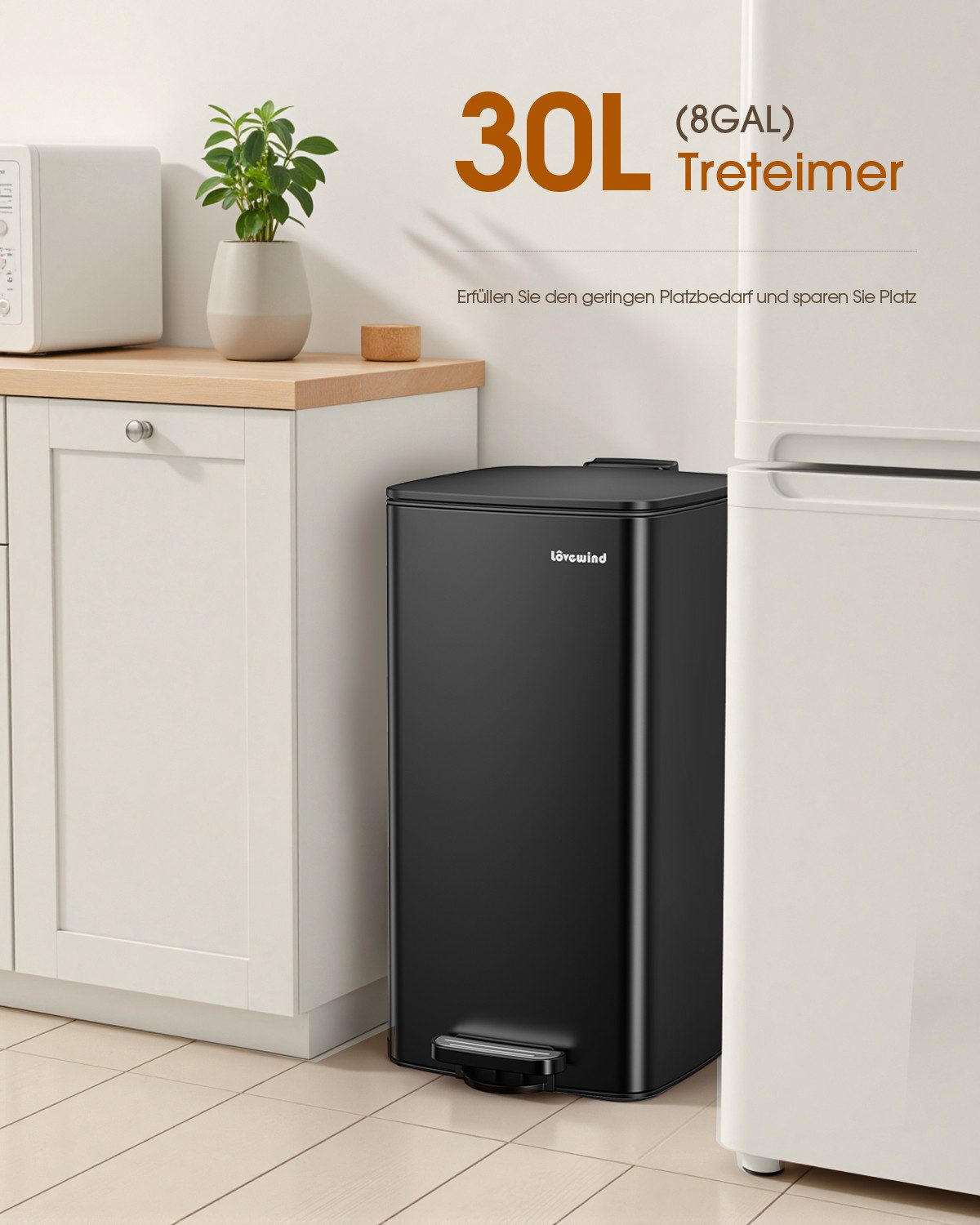 Lovewind Mülleimer Mülltrennsystem Rechteckig Treteimer Edelstahl Abfalleimer Küche 30L, 30 L Fassungsvermögen Leise schließende Deckel Edelstahl-Deckeln
