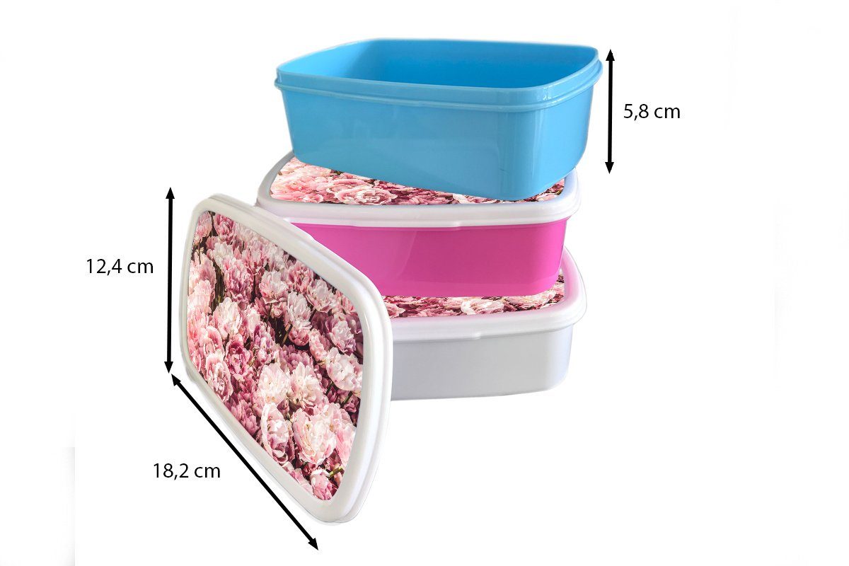 MuchoWow Lunchbox Blumen Kinder, Kunststoff, Kunststoff Brotdose (2-tlg), Erwachsene, Rosa, Brotbox für - Snackbox, - Mädchen, Natur