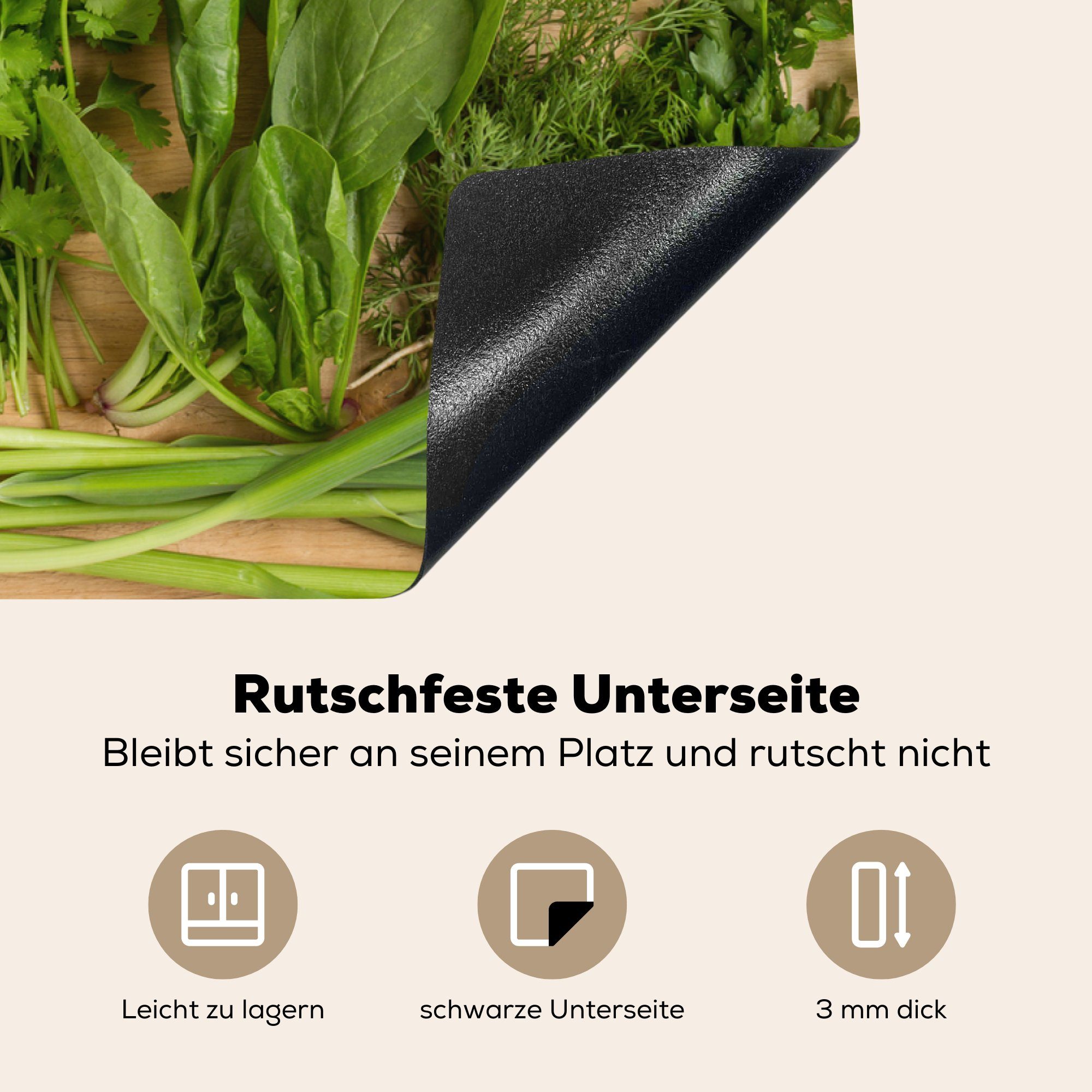 tlg), küche, und Induktionskochfeld Bio-Gemüse -Kräuter, Herdblende-/Abdeckplatte 81x52 cm, Ceranfeldabdeckung Schutz MuchoWow (1 Vinyl, für die
