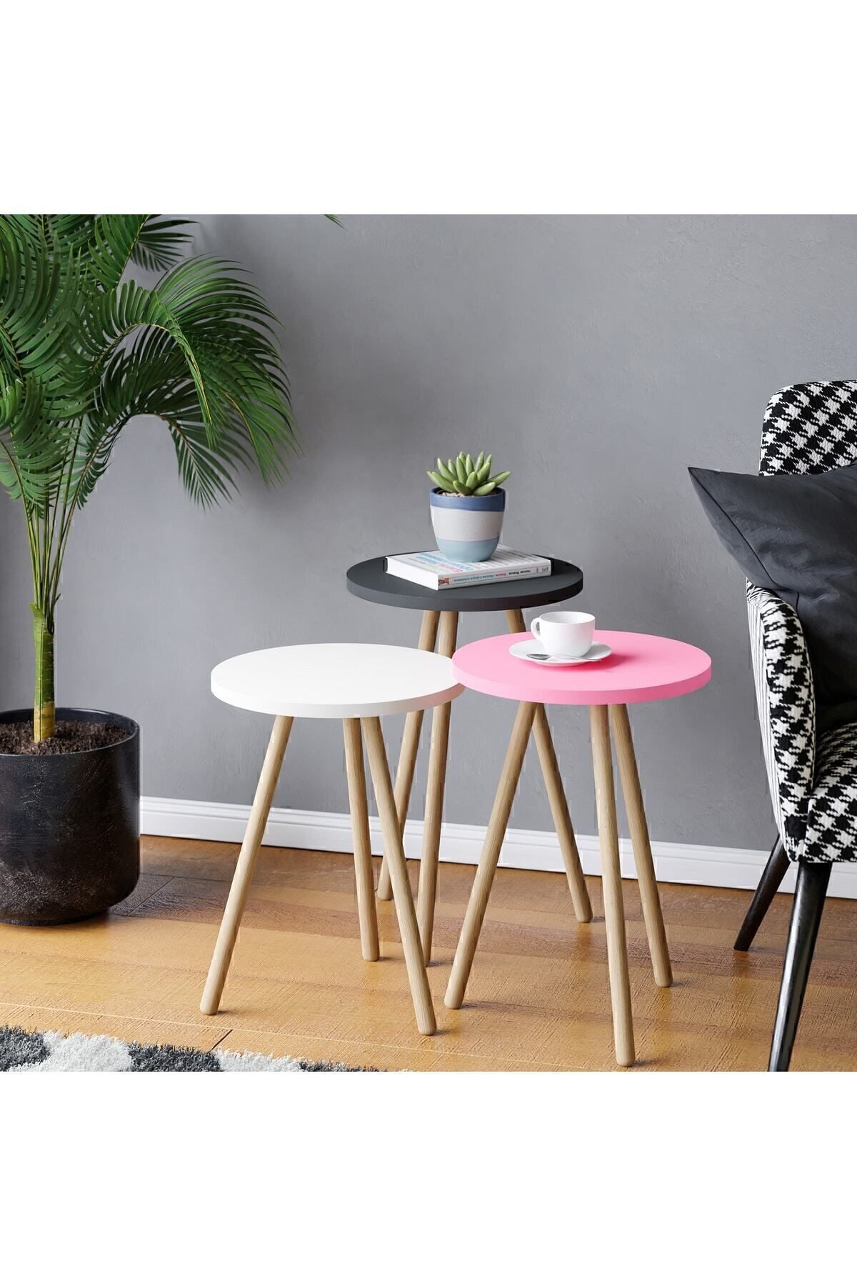 en.casa Couchtisch (3-St), 3-teiliges Zigon-Set 34 x 34 cm Spanplatte Rosa 89866690