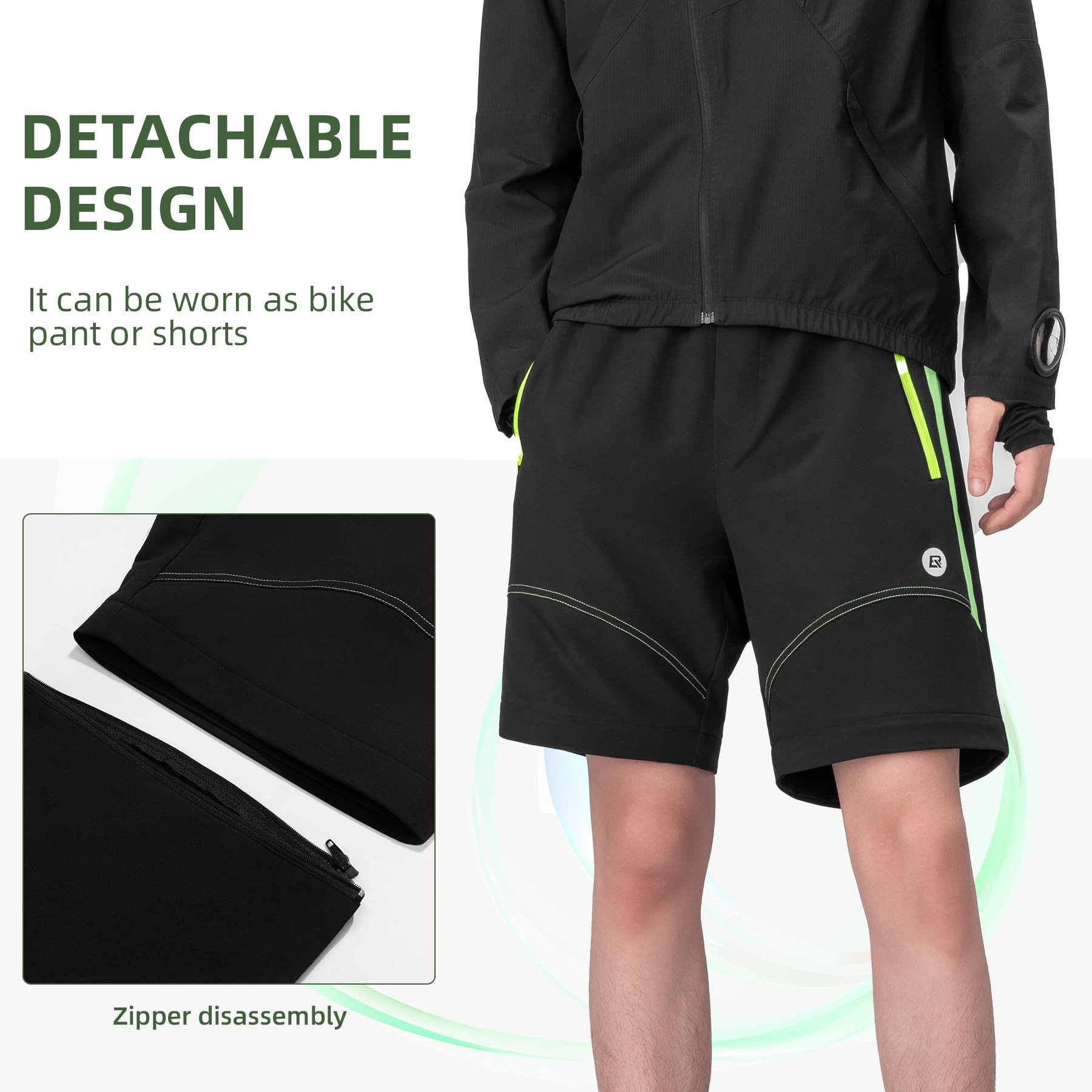 ROCKBROS Fahrradhose Doppellagig Abnehmbar Sporthose (Atmungsaktive MTB Rennrad) Gepolsterte Fahrrad Hosen Herren