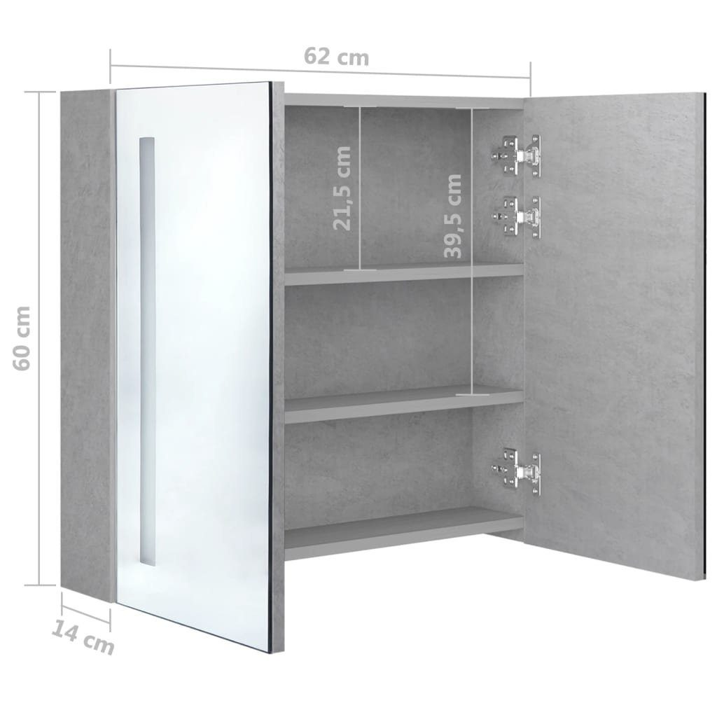 LED-Bad-Spiegelschrank Badezimmerspiegelschrank 62x14x60 (1-St) Betongrau cm vidaXL