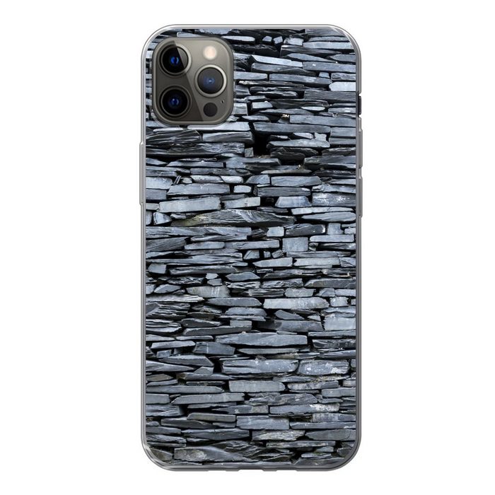 MuchoWow Handyhülle Grau gefärbte Steinmauer Handyhülle Apple iPhone 12 Pro Max Smartphone-Bumper Print Handy
