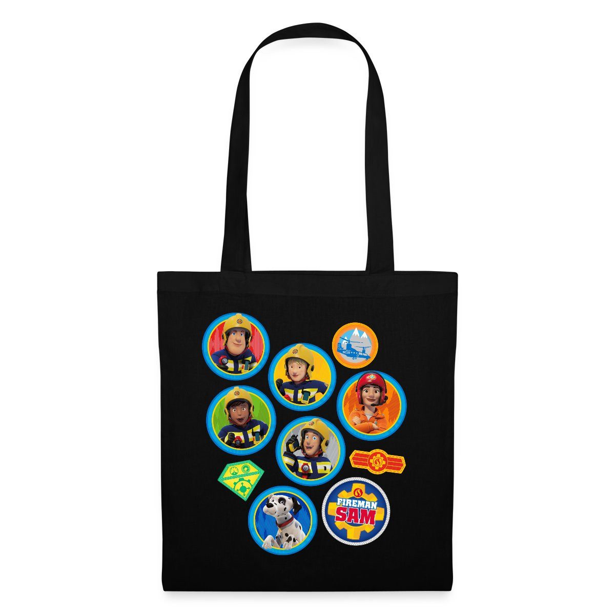 Spreadshirt Henkeltasche Feuerwehrmann Sam™ Patch-Design Vom Ganzen Team Stoffbeutel (1-tlg)